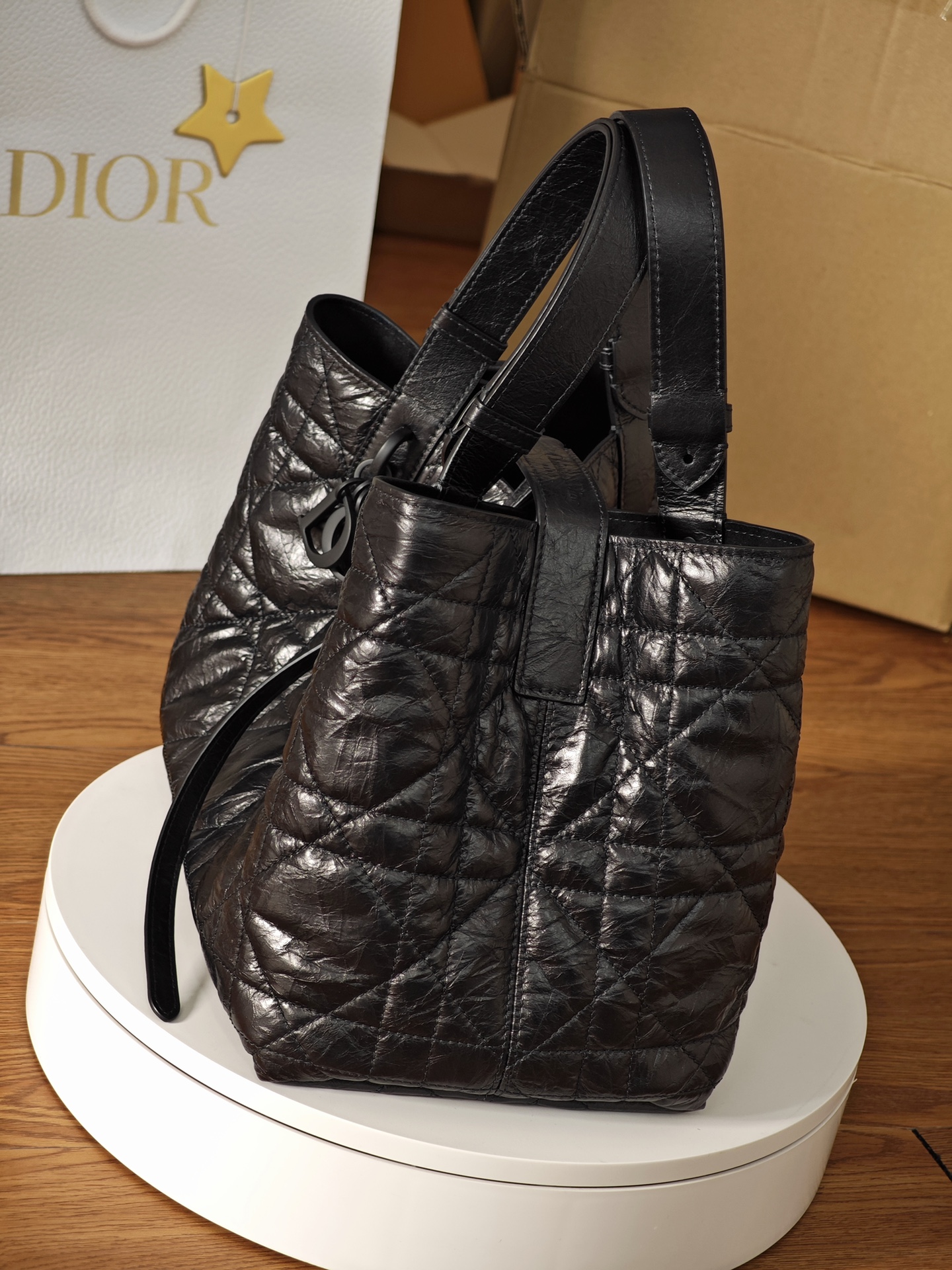 DIOR Medium Dior Toujours Bag Black Macrocannage Crinkled Calfskin