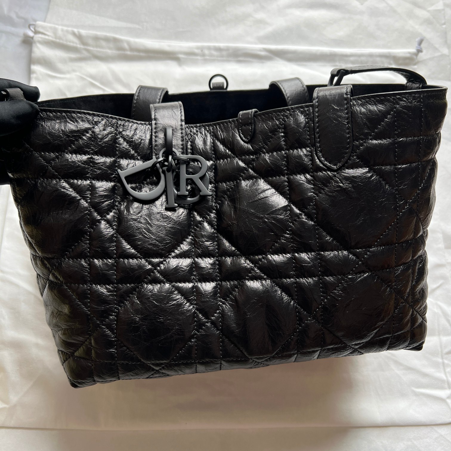 DIOR Medium Dior Toujours Bag Black Macrocannage Crinkled Calfskin