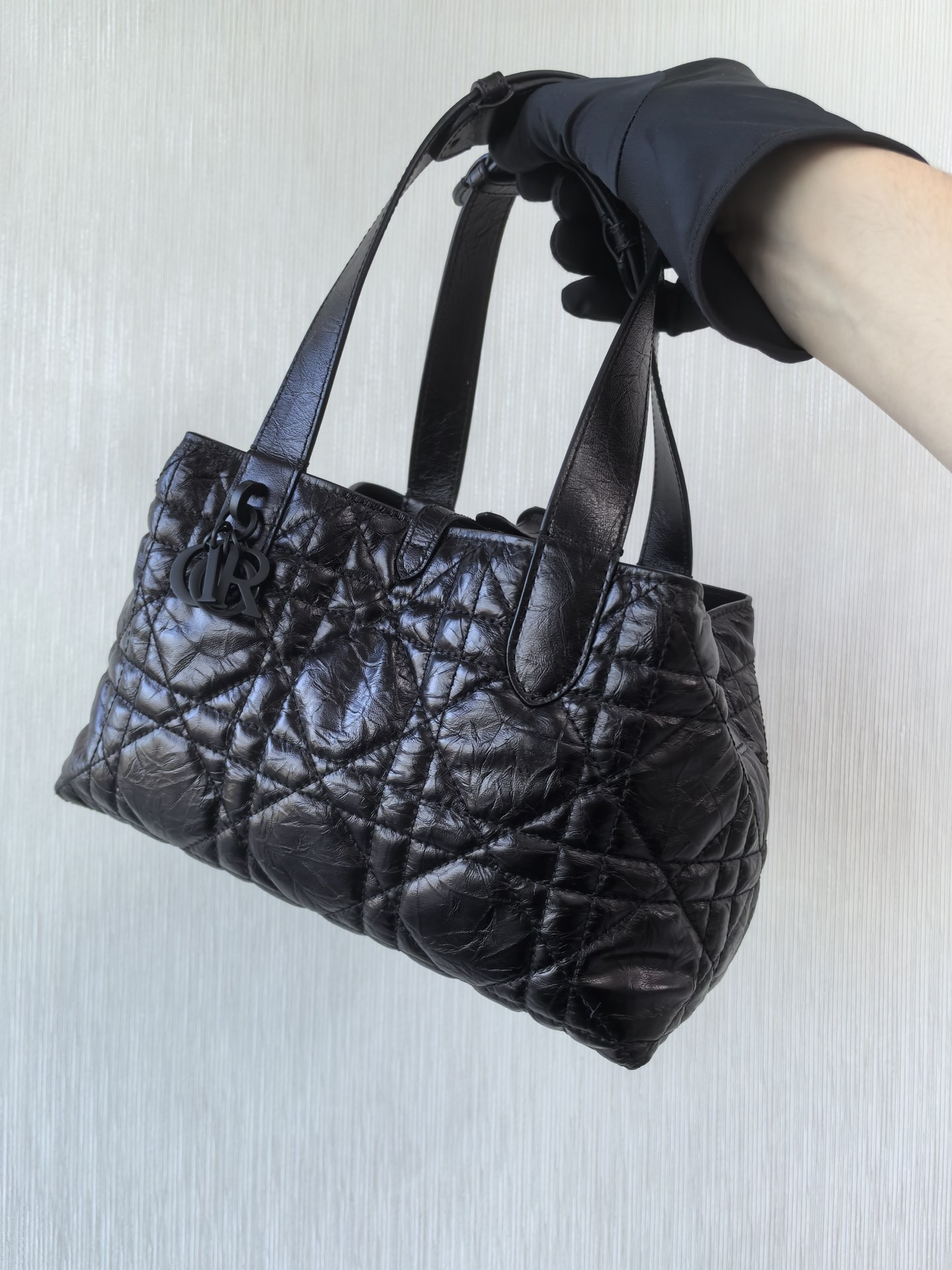 DIOR Small Dior Toujours Bag Black Macrocannage Crinkled Calfskin