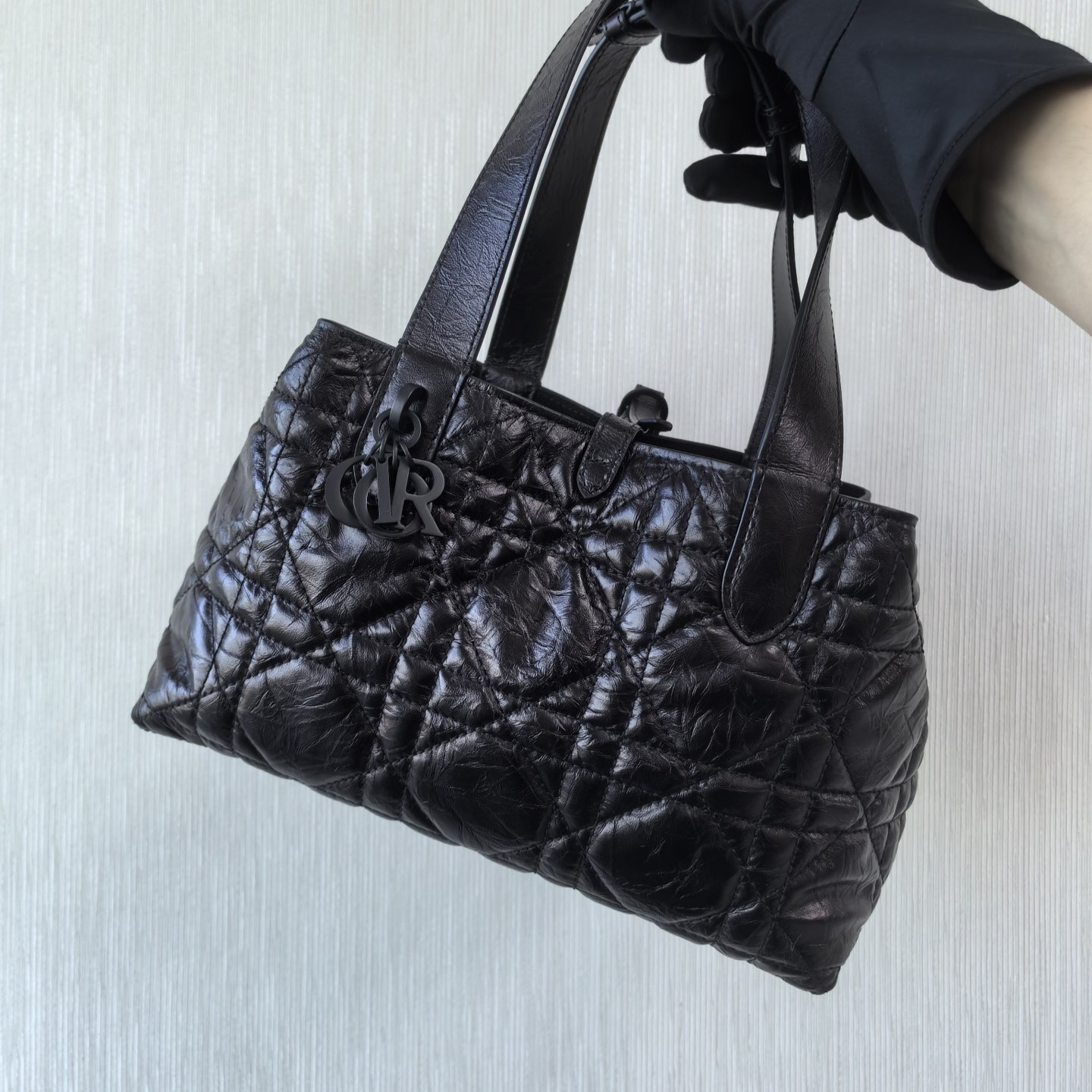 DIOR Small Dior Toujours Bag Black Macrocannage Crinkled Calfskin