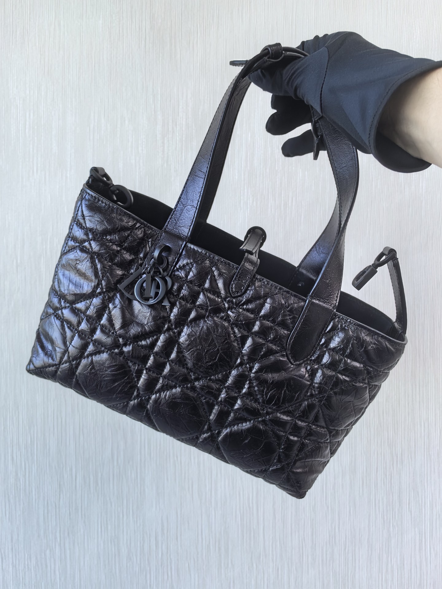 DIOR Small Dior Toujours Bag Black Macrocannage Crinkled Calfskin