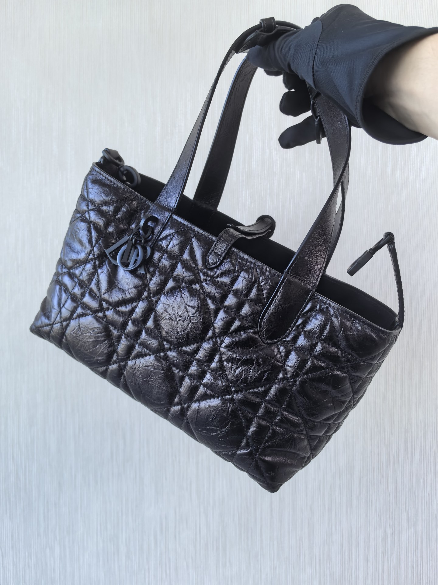 DIOR Small Dior Toujours Bag Black Macrocannage Crinkled Calfskin