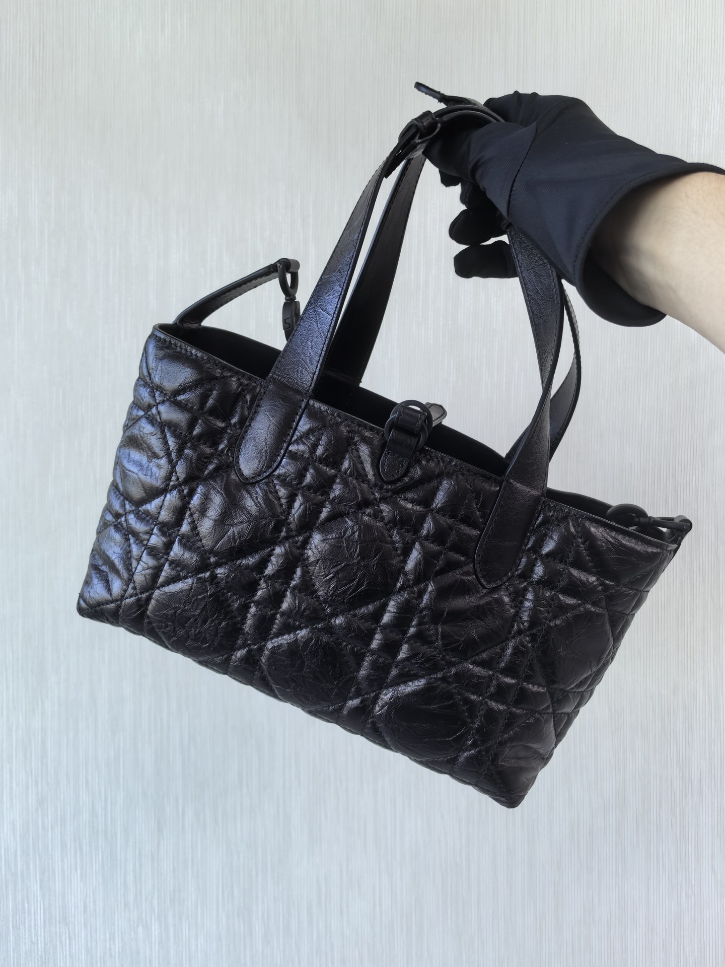 DIOR Small Dior Toujours Bag Black Macrocannage Crinkled Calfskin