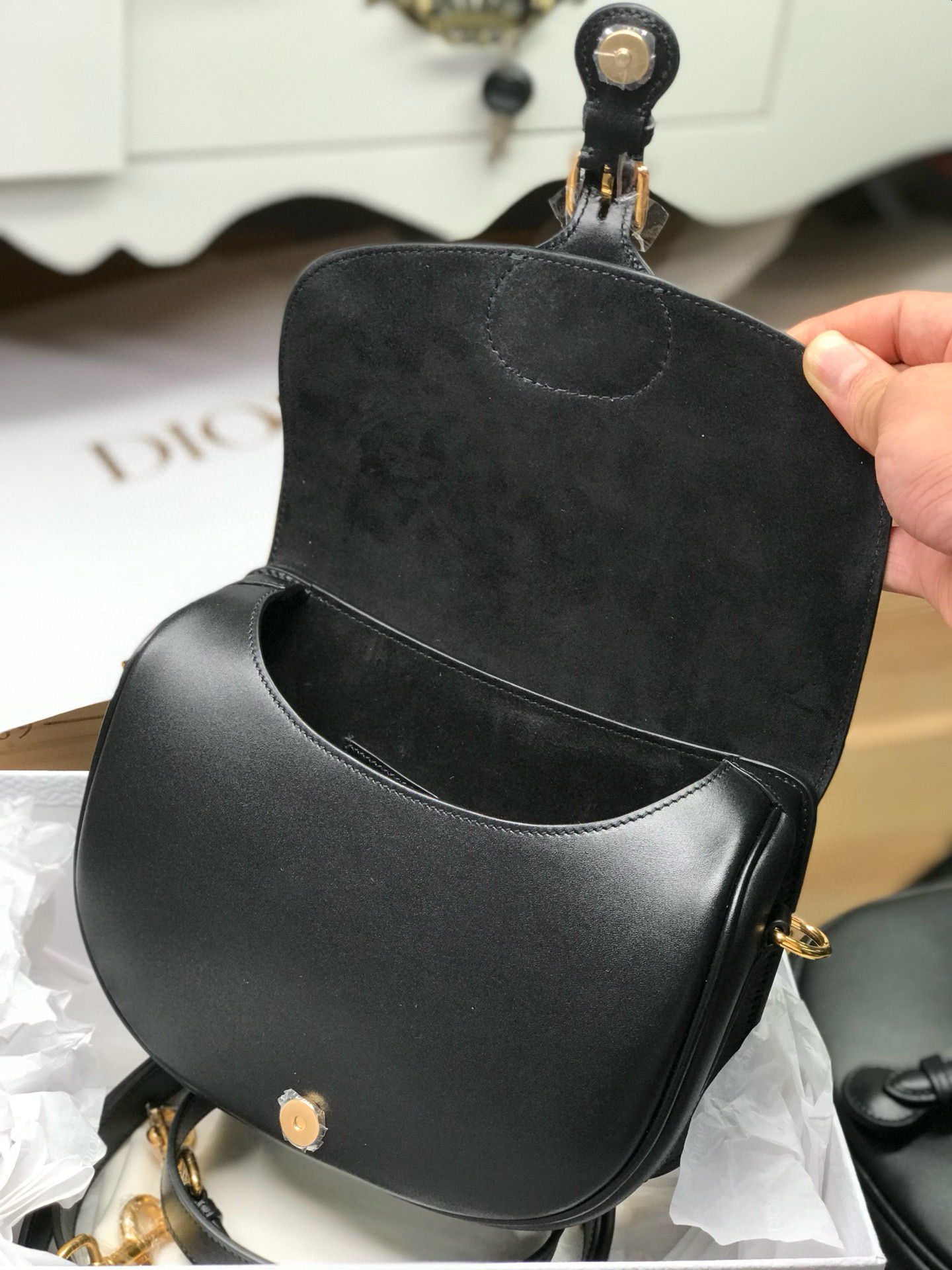 DIOR Medium Dior Bobby Bag Black Box Calfskin