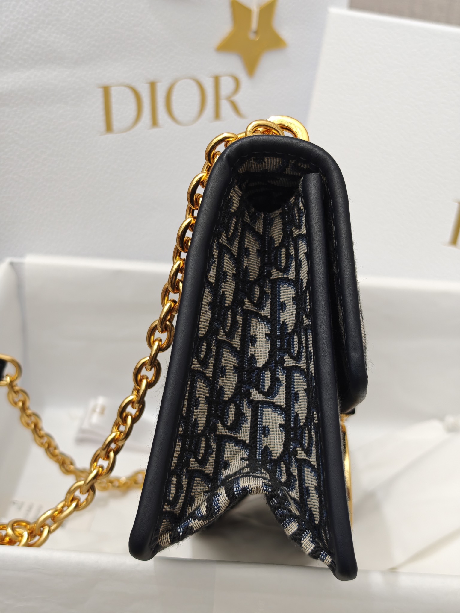 DIOR 30 Montaigne Chain Bag Blue Dior Oblique Jacquard