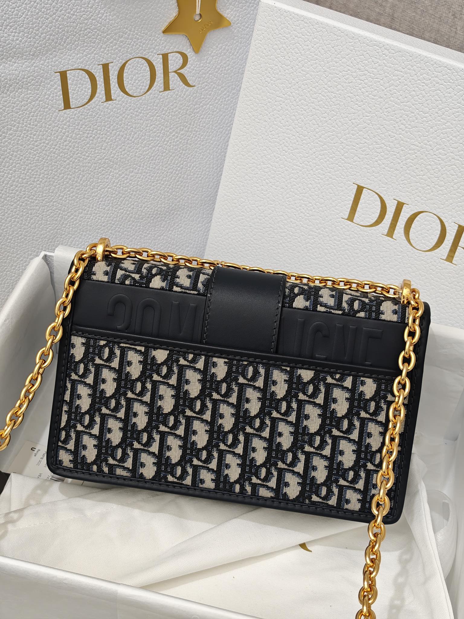 DIOR 30 Montaigne Chain Bag Blue Dior Oblique Jacquard