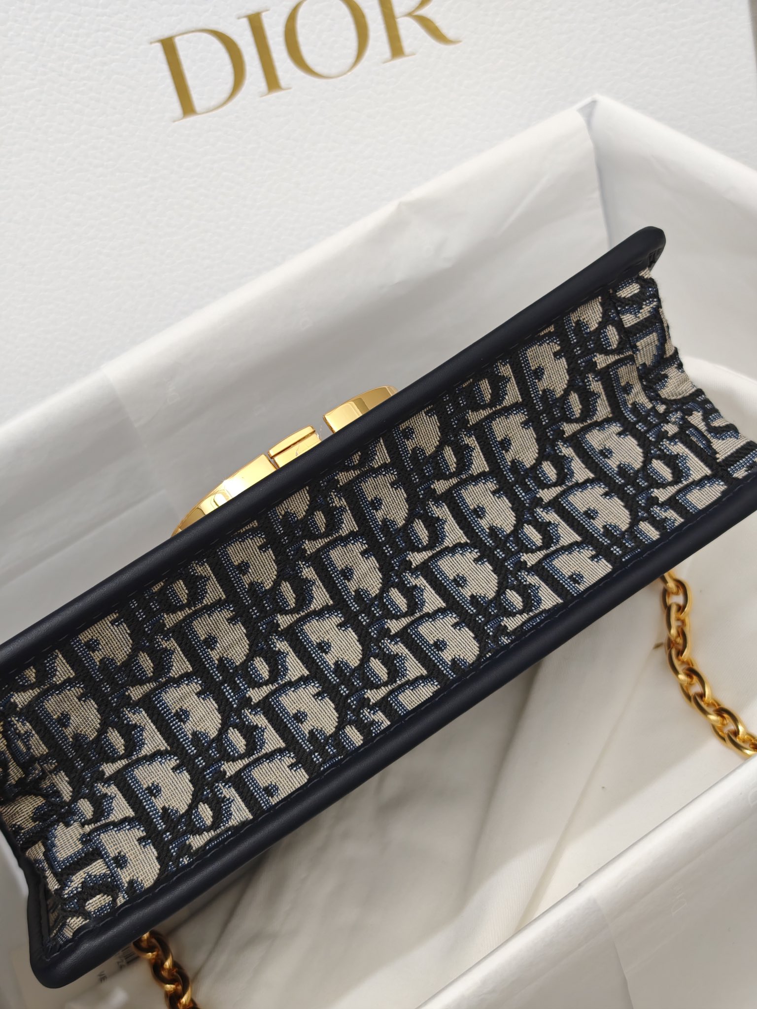 DIOR 30 Montaigne Chain Bag Blue Dior Oblique Jacquard