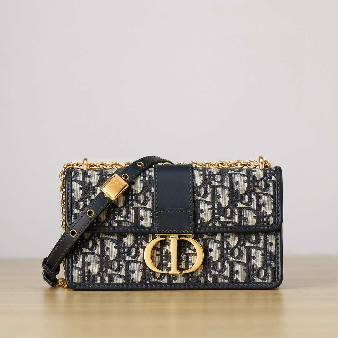 DIOR 30 Montaigne East-West Bag with Chain Blue Dior Oblique Jacquard