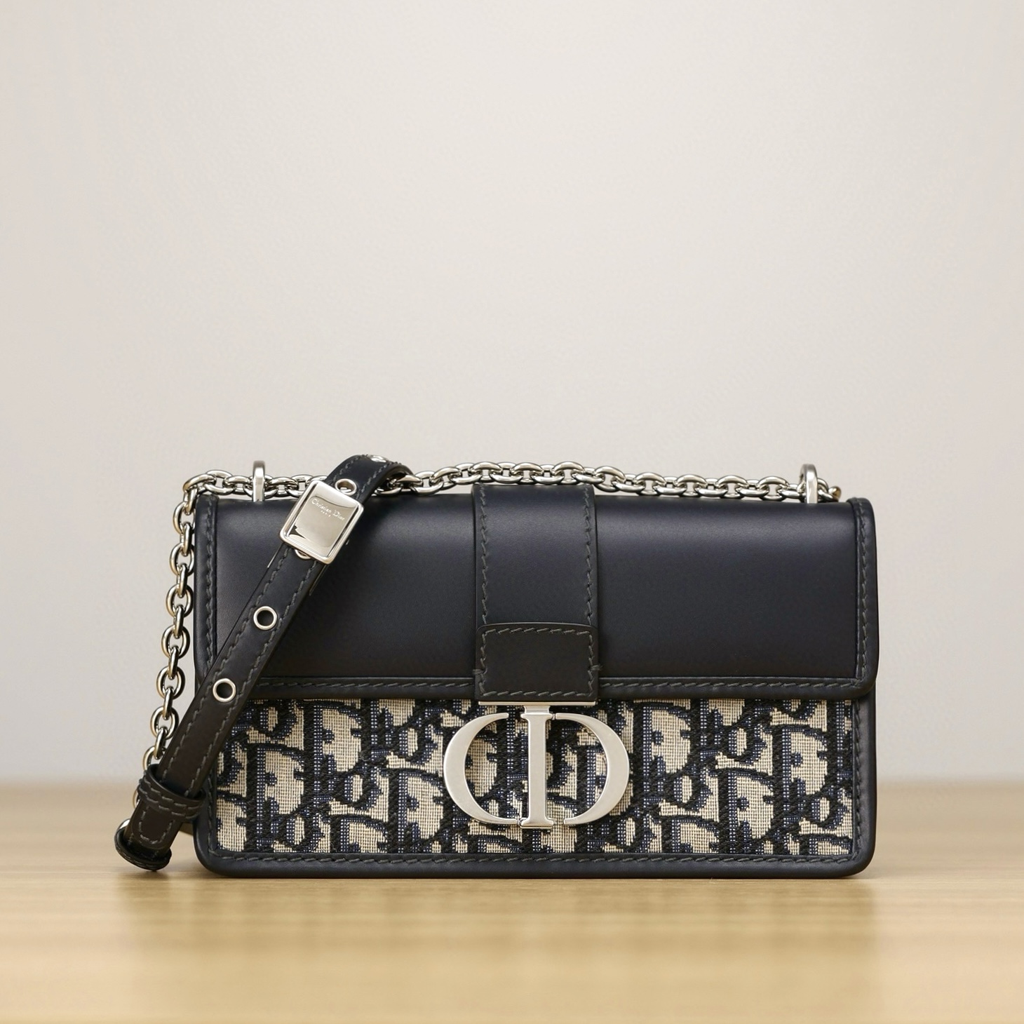 DIOR 30 Montaigne East-West Bag with Chain Blue Dior Oblique Jacquard and Smooth Calfskin