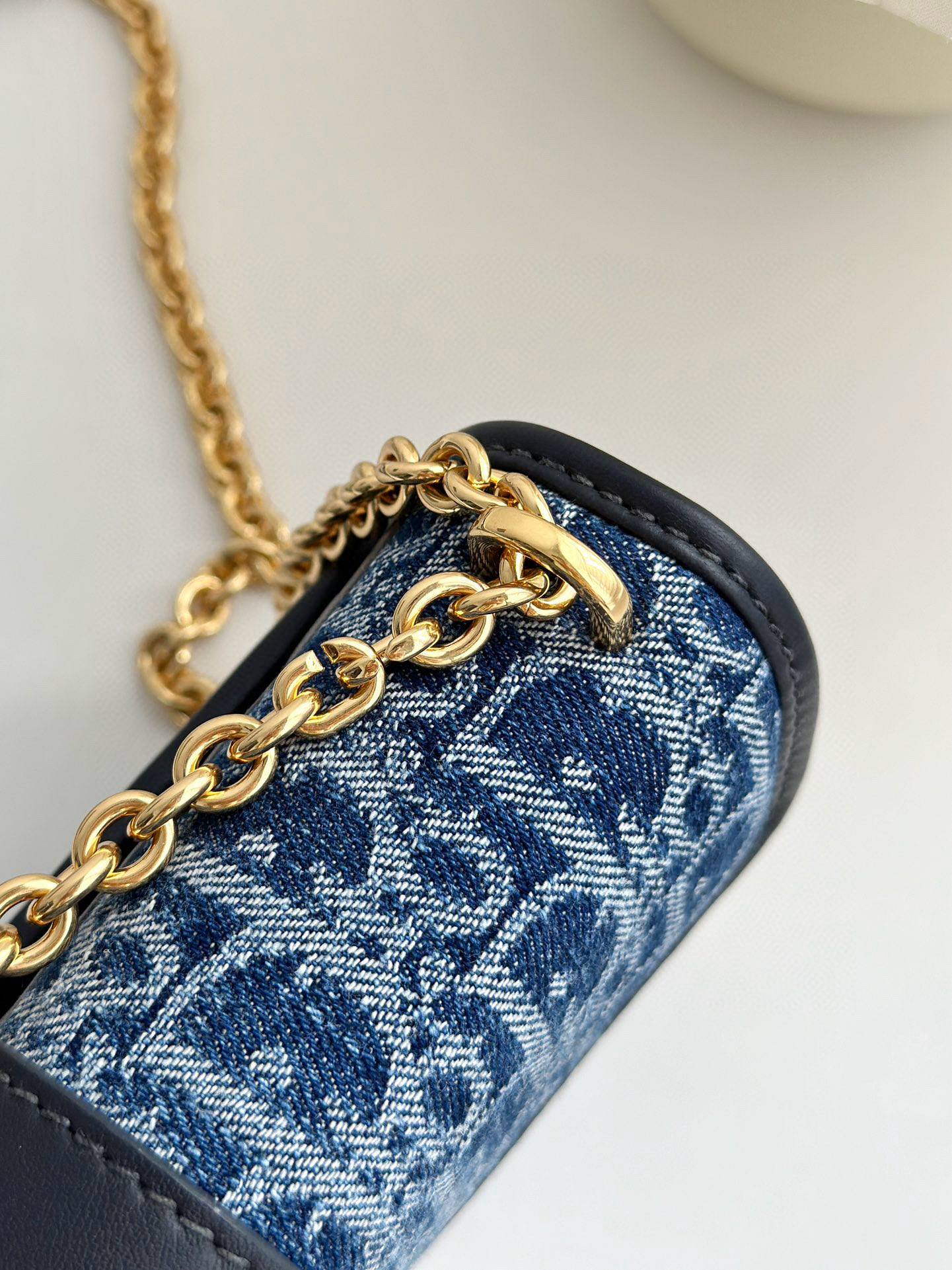 DIOR 30 Montaigne East-West Bag with Chain Blue Denim Dior Oblique Jacquard