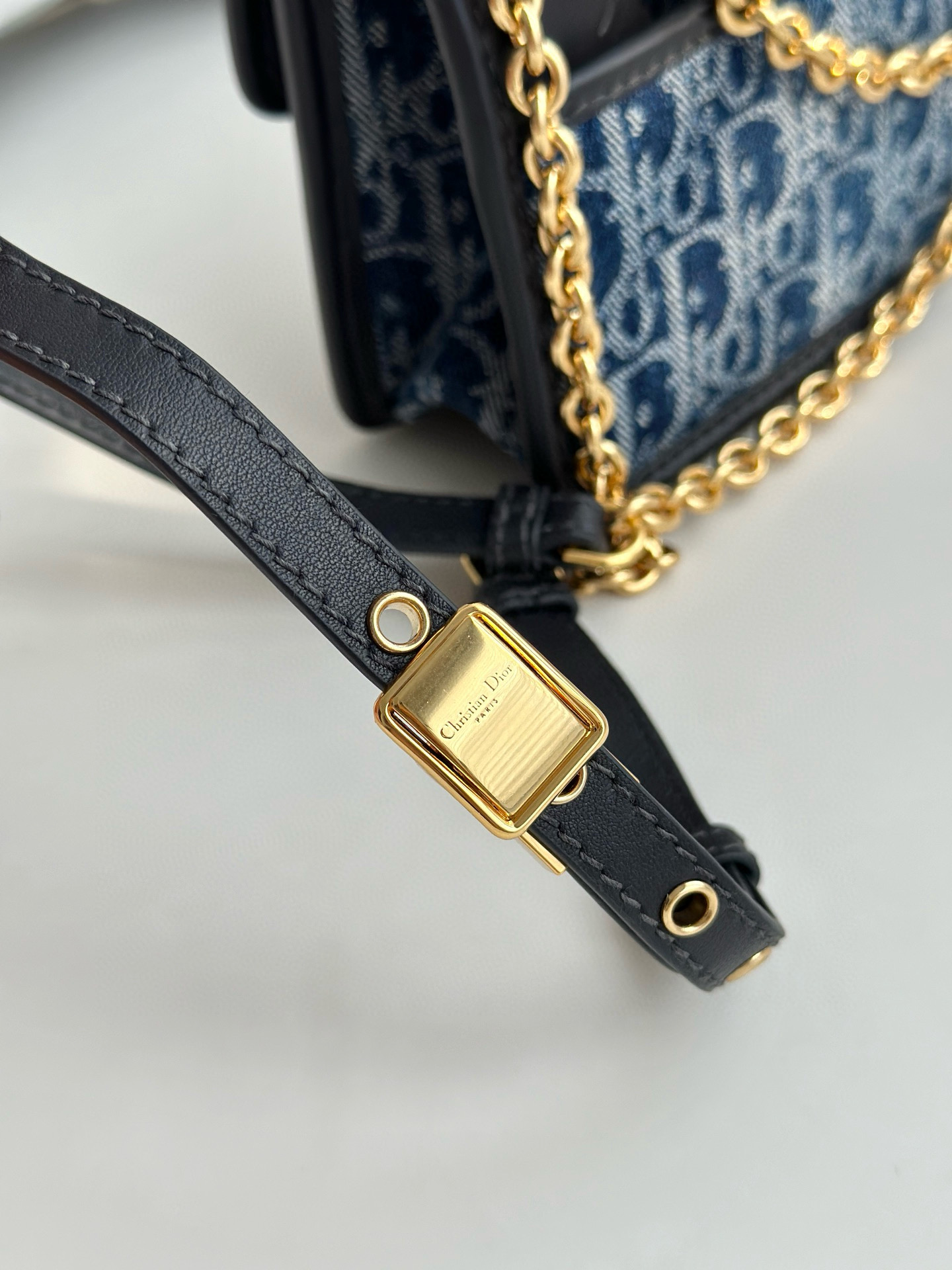 DIOR 30 Montaigne East-West Bag with Chain Blue Denim Dior Oblique Jacquard