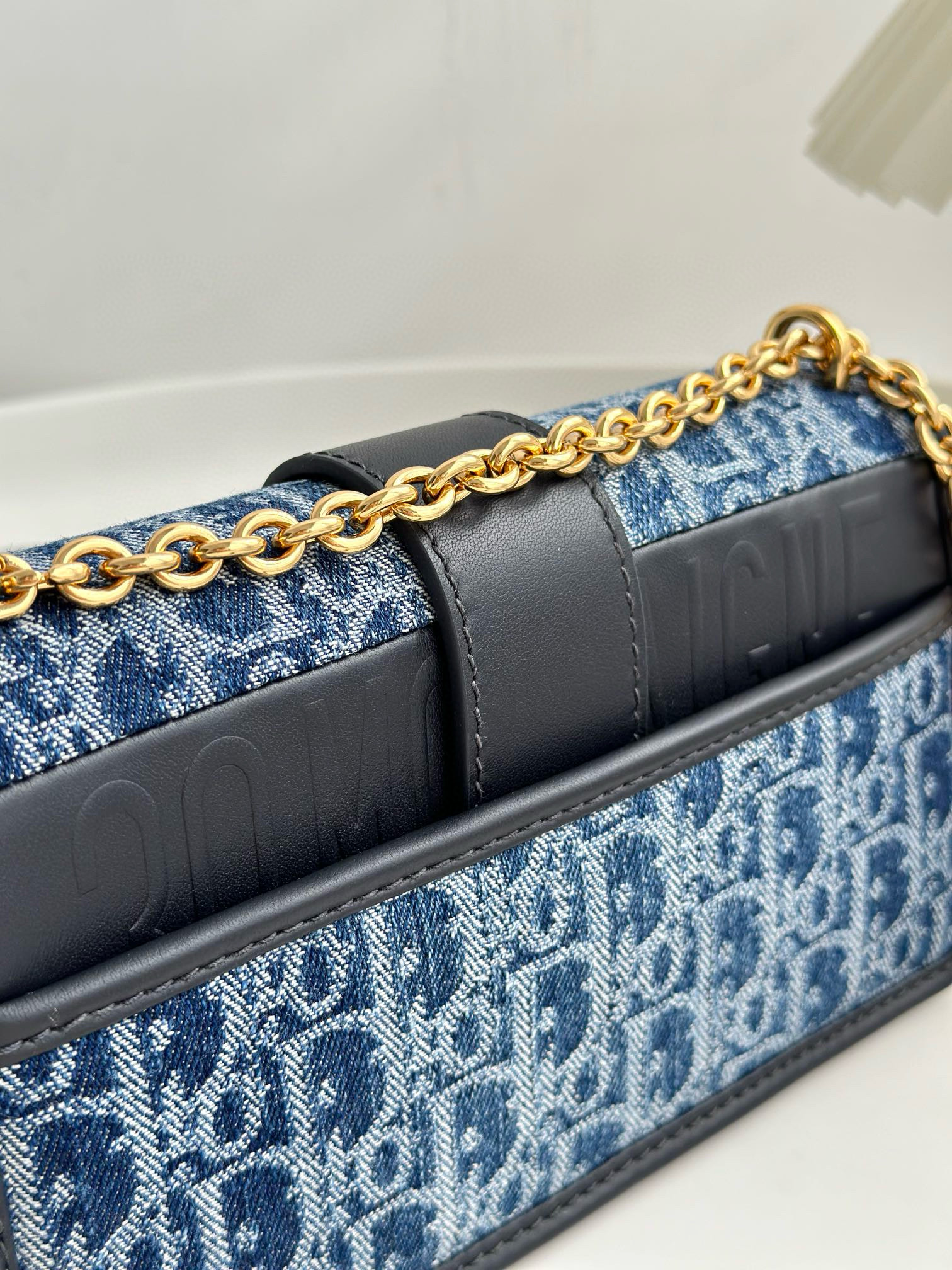 DIOR 30 Montaigne East-West Bag with Chain Blue Denim Dior Oblique Jacquard