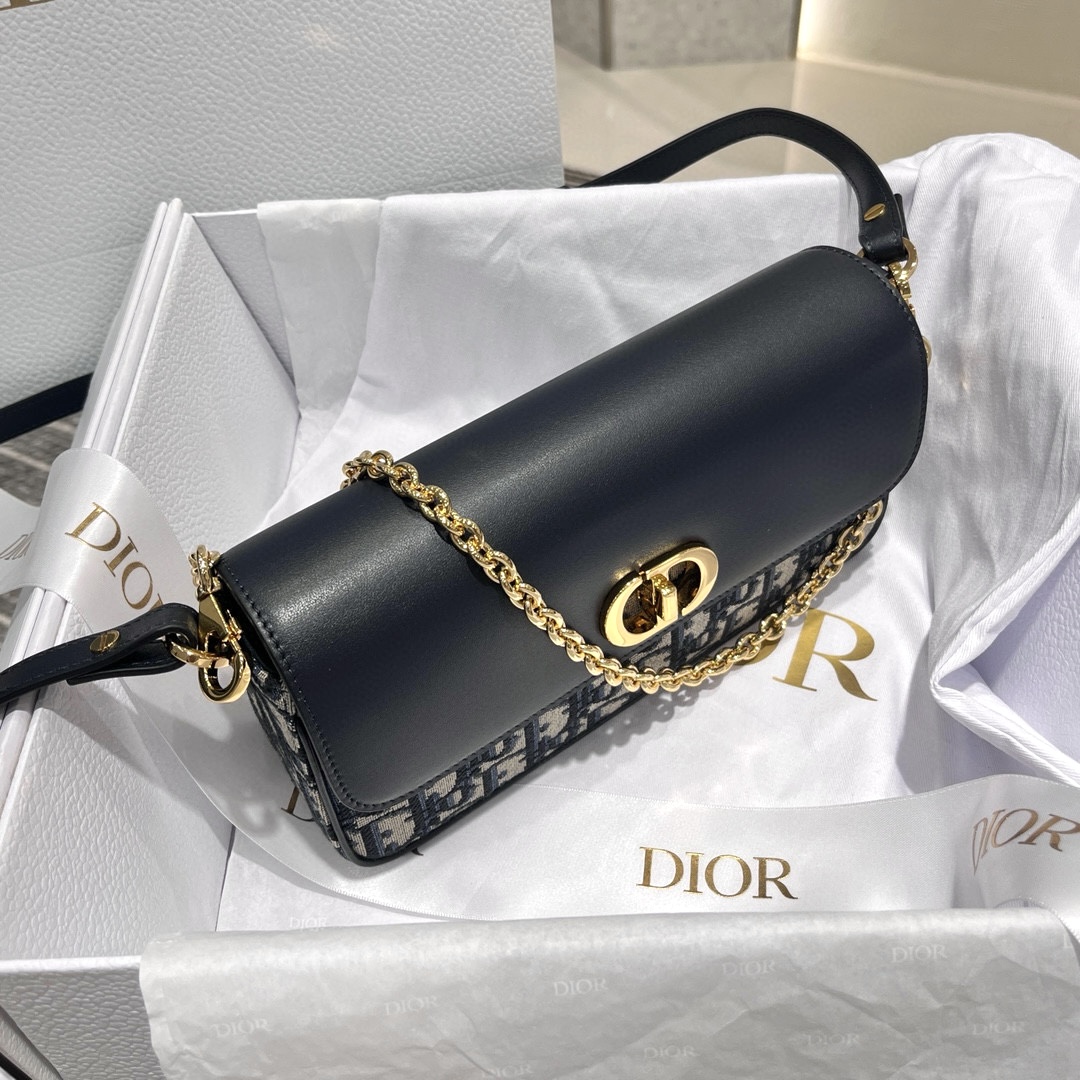 DIOR 30 Montaigne Avenue East-West Double Carry Mini Bag Blue Dior Oblique Jacquard and Smooth Calfskin