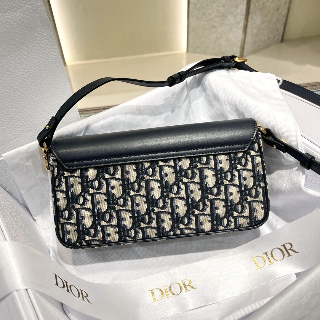 DIOR 30 Montaigne Avenue East-West Double Carry Mini Bag Blue Dior Oblique Jacquard and Smooth Calfskin