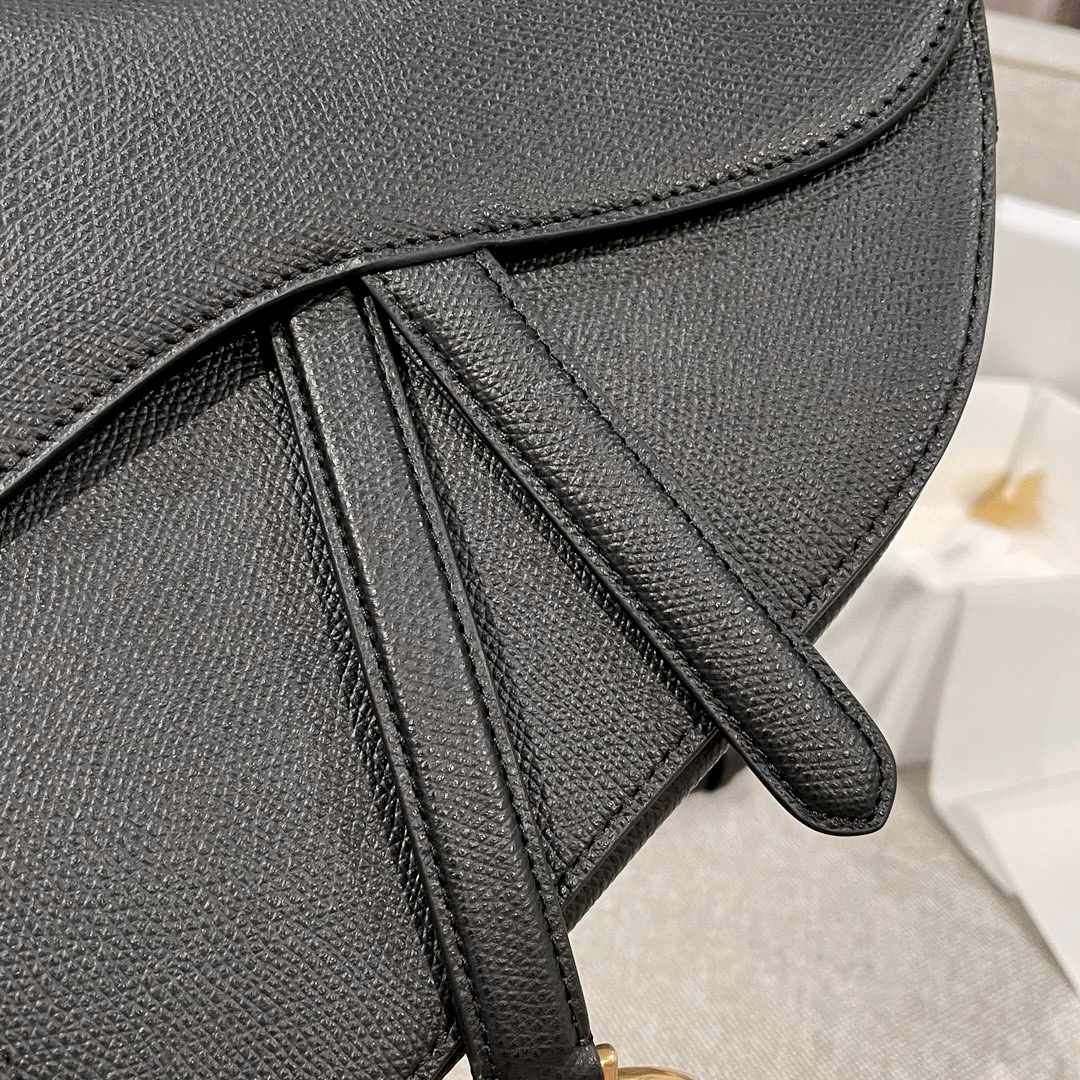 DIOR Saddle Bag with Strap Black Grained Calfskin