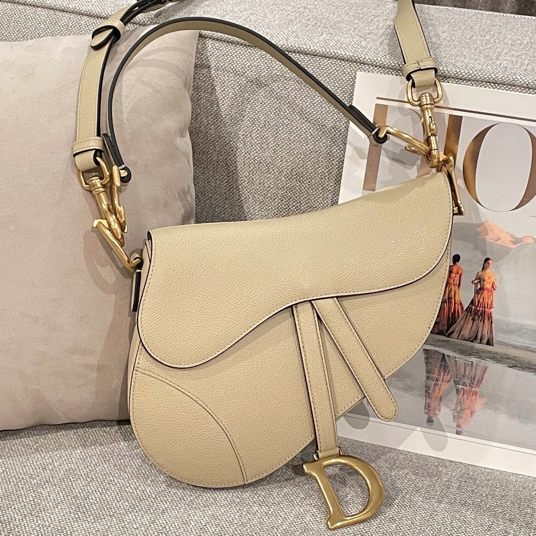 DIOR Saddle Bag with Strap Sand-Colored Grained Calfskin