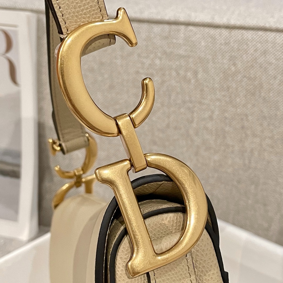 DIOR Saddle Bag with Strap Sand-Colored Grained Calfskin