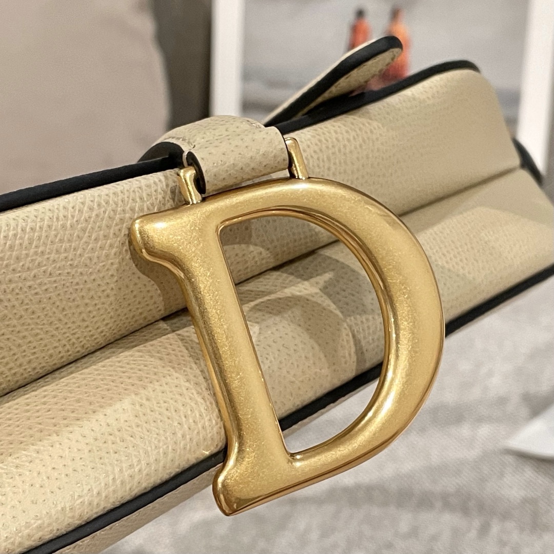 DIOR Saddle Bag with Strap Sand-Colored Grained Calfskin