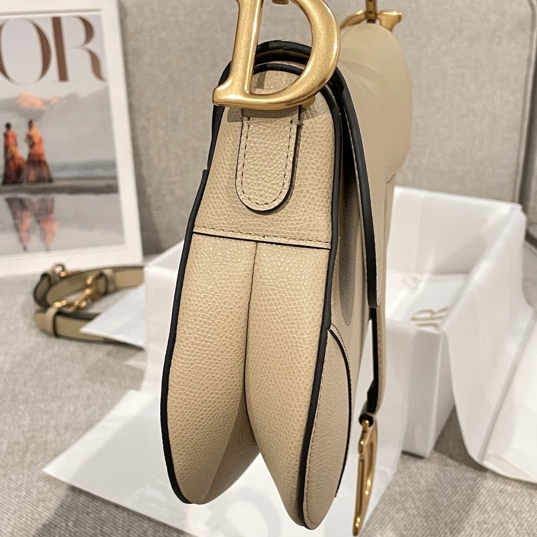 DIOR Saddle Bag with Strap Sand-Colored Grained Calfskin