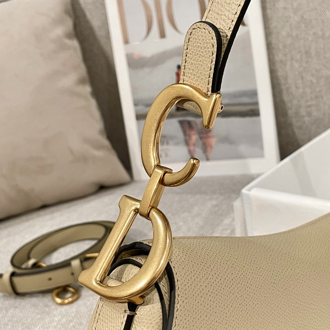 DIOR Saddle Bag with Strap Sand-Colored Grained Calfskin