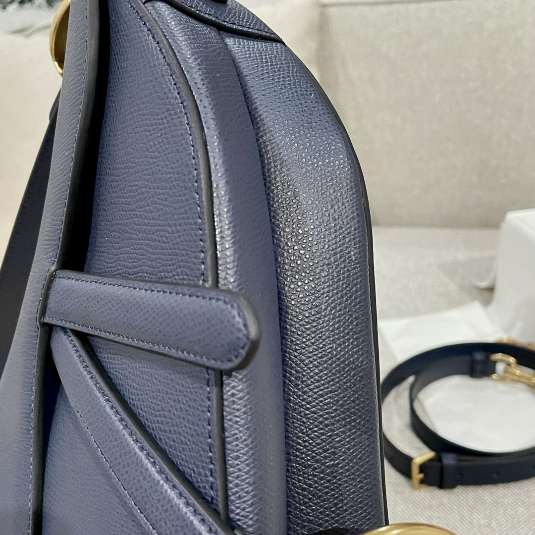 DIOR Saddle Bag with Strap Indigo Blue Grained Calfskin