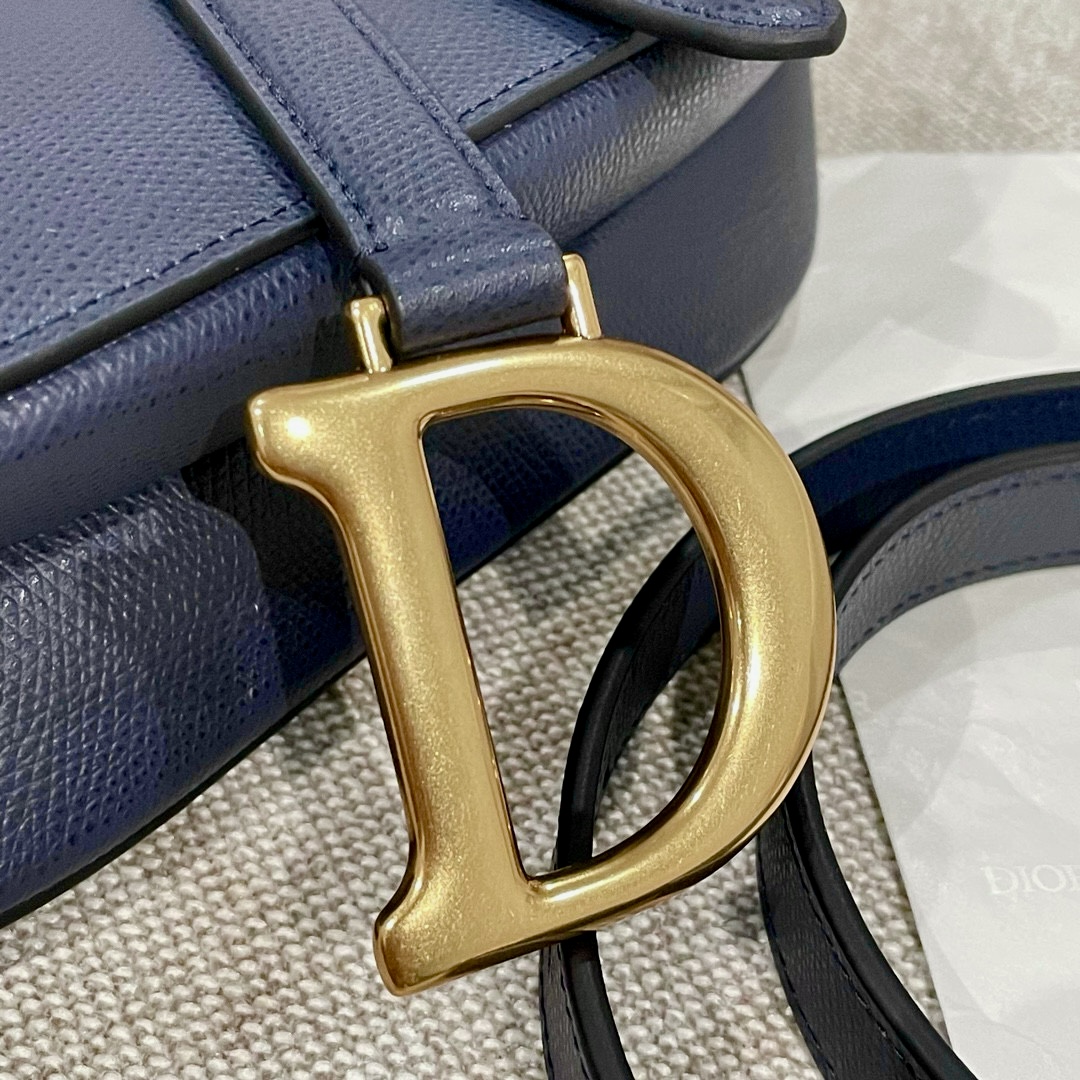 DIOR Saddle Bag with Strap Indigo Blue Grained Calfskin