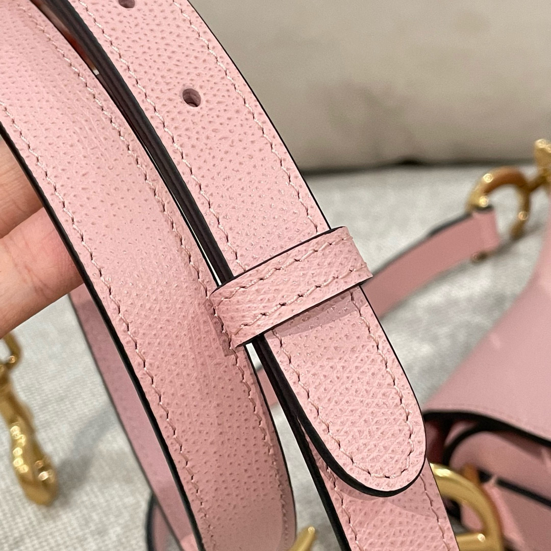 DIOR Saddle Bag with Strap Pink Grained Calfskin