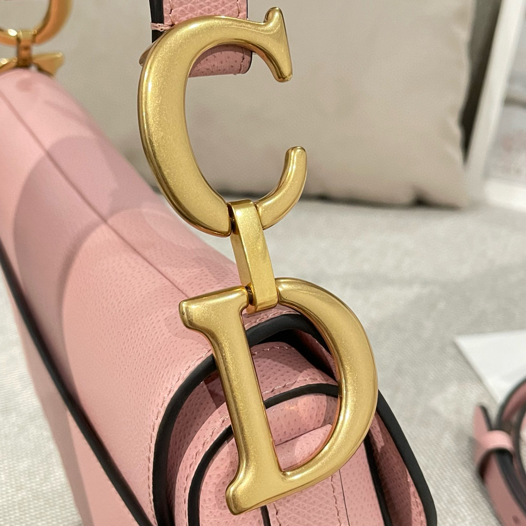 DIOR Saddle Bag with Strap Pink Grained Calfskin