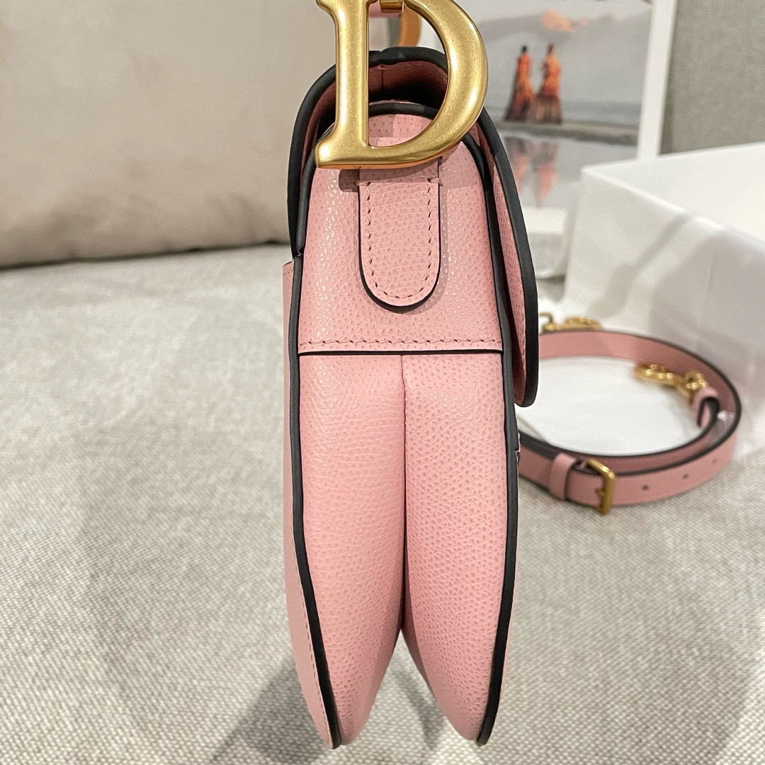 DIOR Saddle Bag with Strap Pink Grained Calfskin