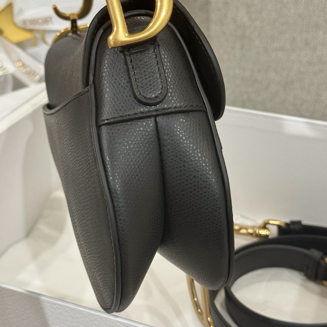 DIOR Mini Saddle Bag with Strap Black Grained Calfskin