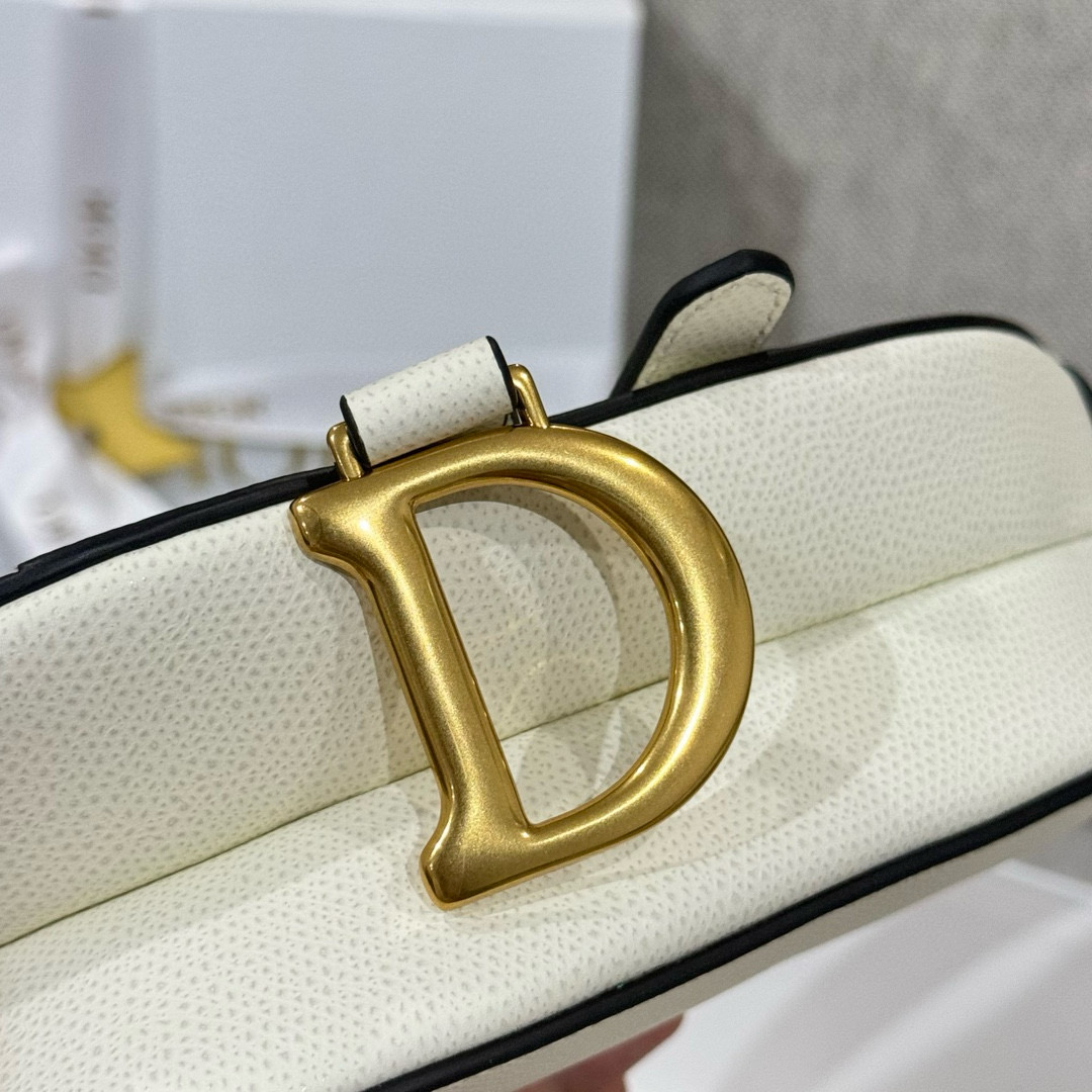 DIOR Mini Saddle Bag with Strap Latte Grained Calfskin