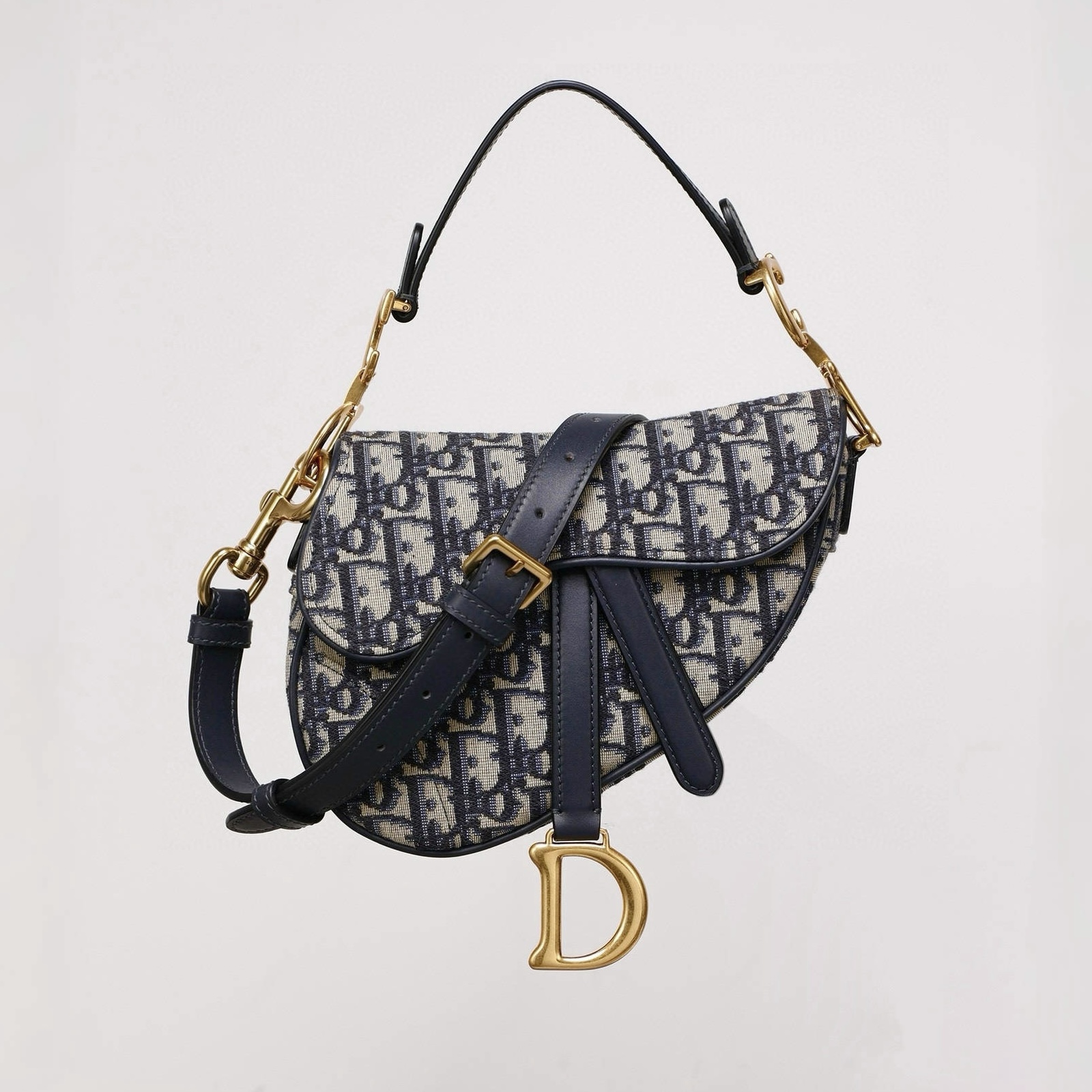 DIOR Mini Saddle Bag with Strap Blue Dior Oblique Jacquard