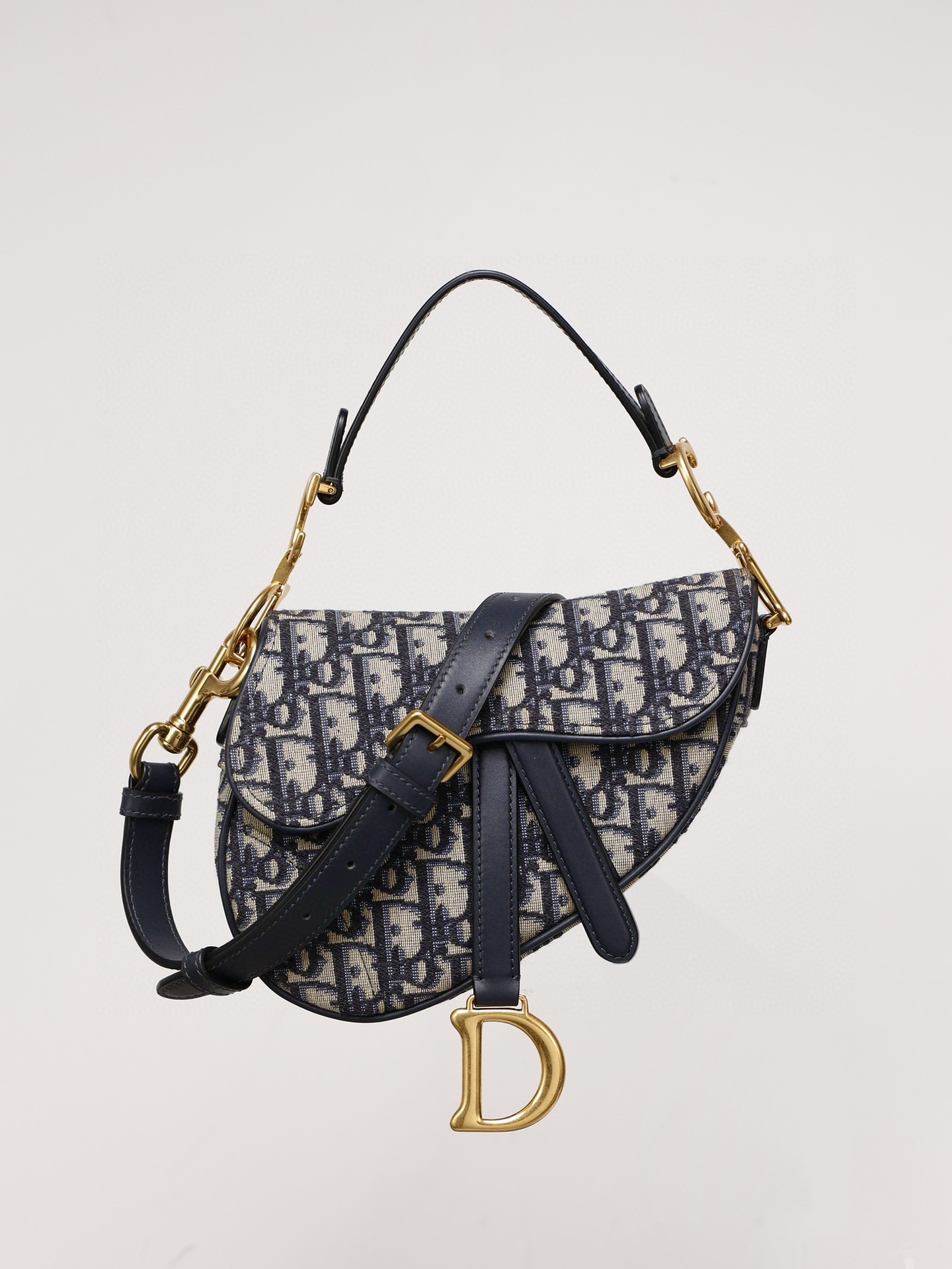 DIOR Mini Saddle Bag with Strap Blue Dior Oblique Jacquard