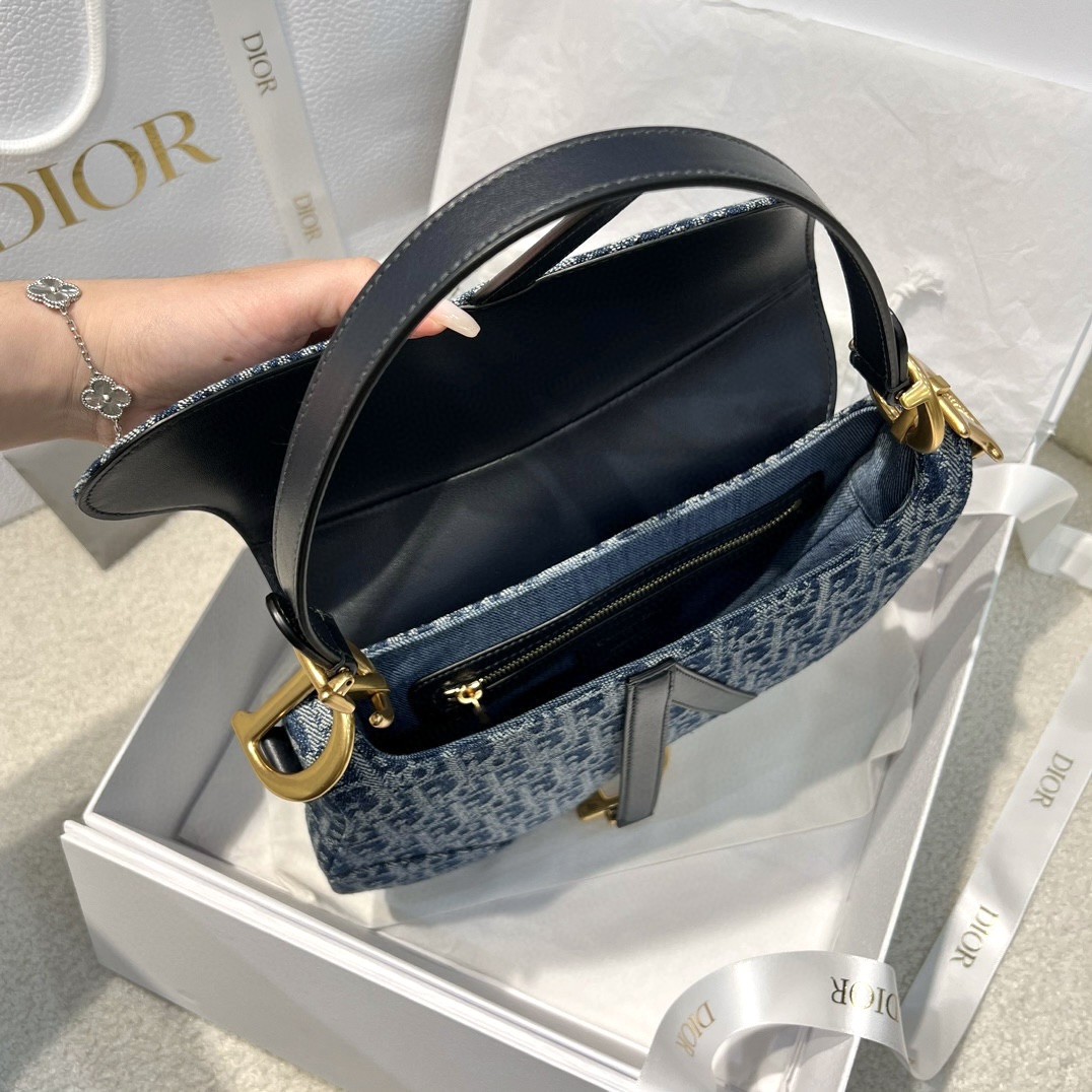 DIOR Saddle Bag with Strap Blue Denim Dior Oblique Jacquard