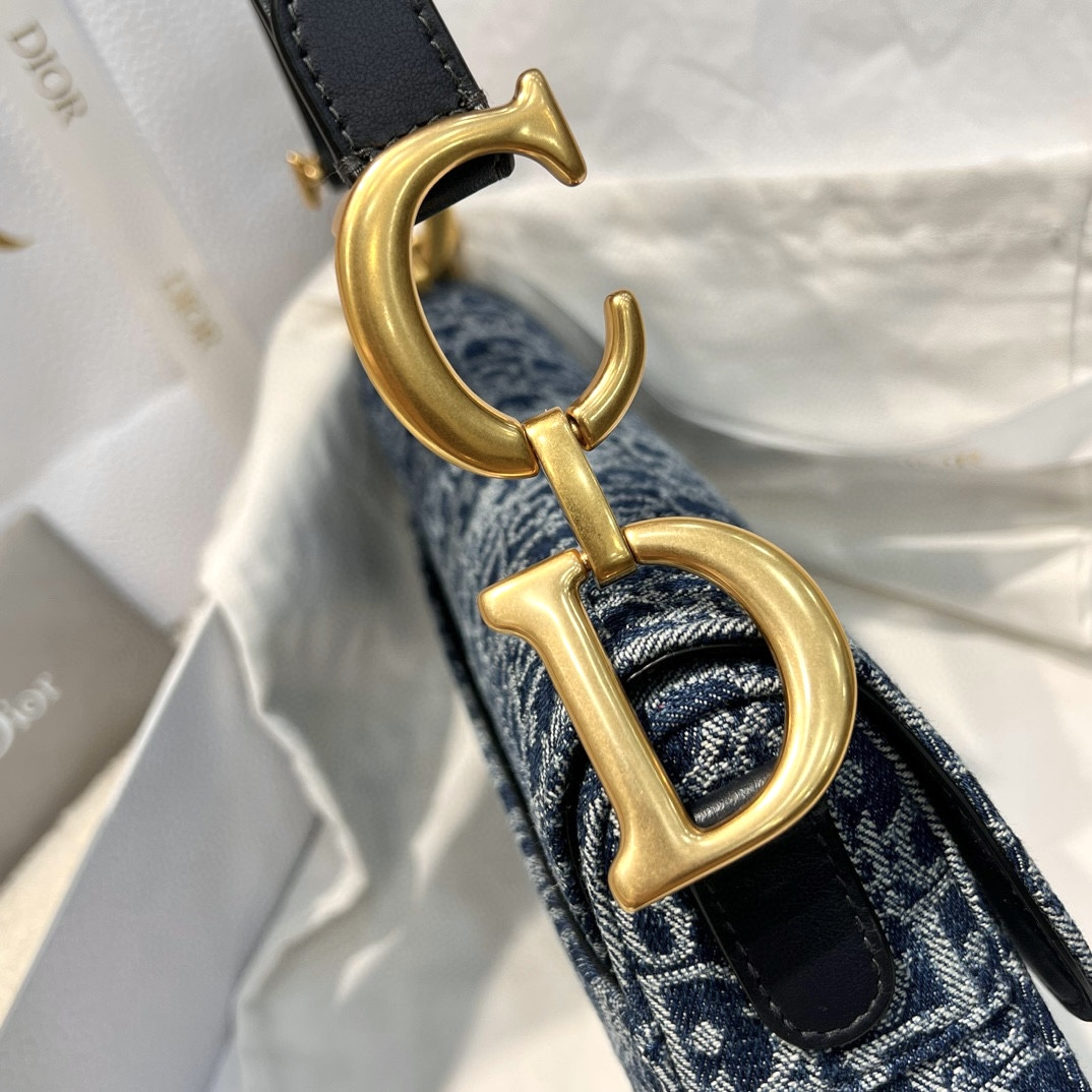 DIOR Saddle Bag with Strap Blue Denim Dior Oblique Jacquard