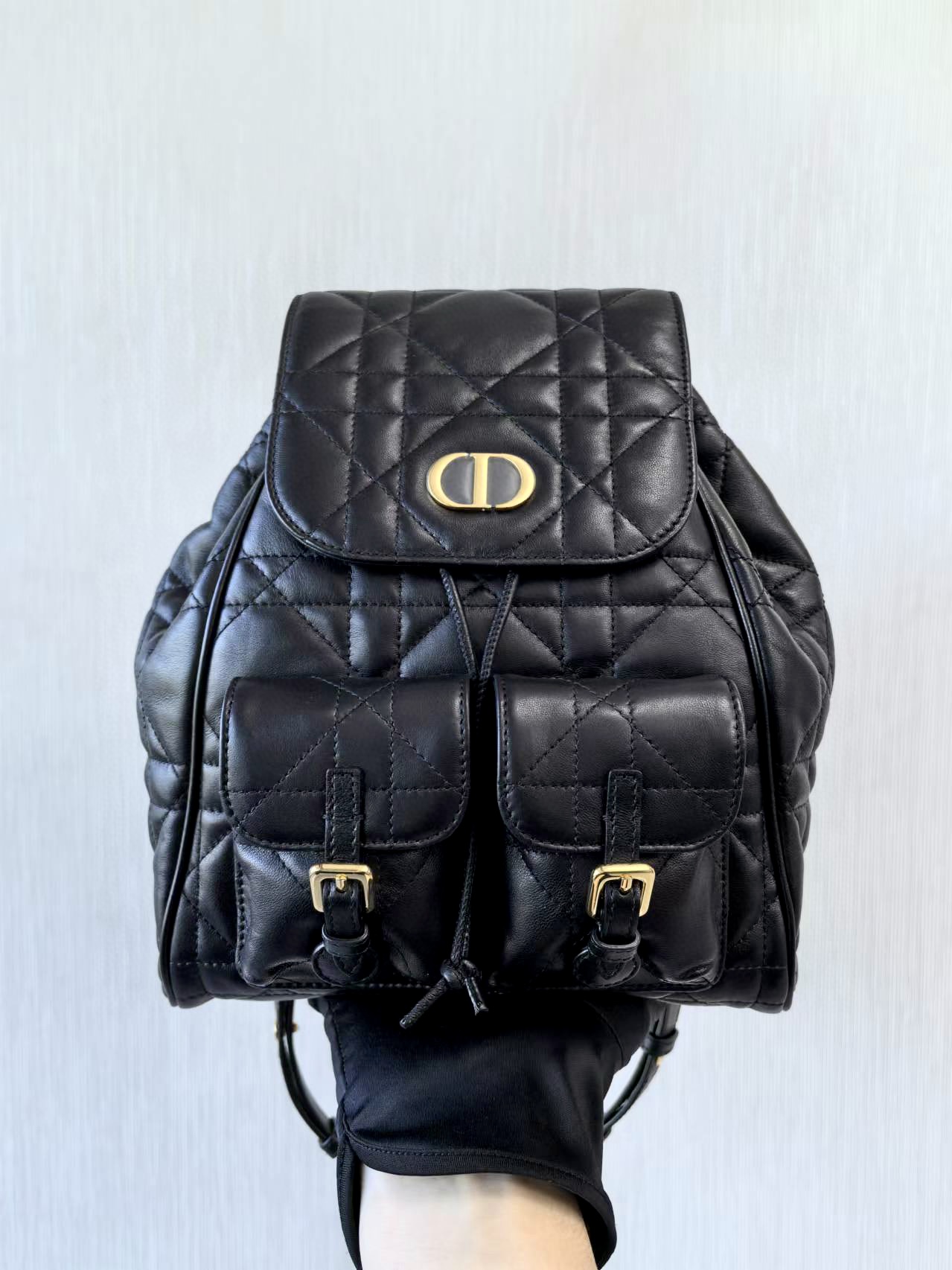 DIOR Medium Dior Caro Backpack Black Macrocannage Lambskin