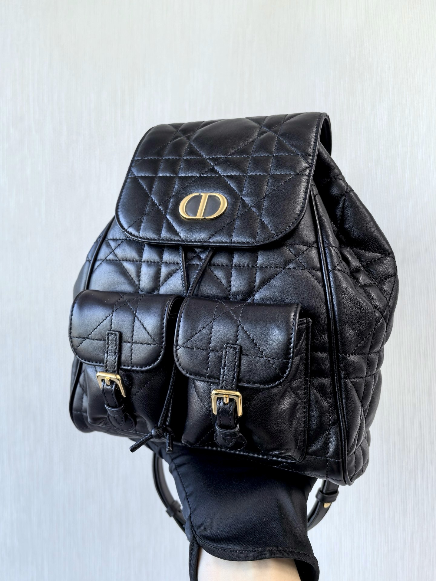 DIOR Medium Dior Caro Backpack Black Macrocannage Lambskin