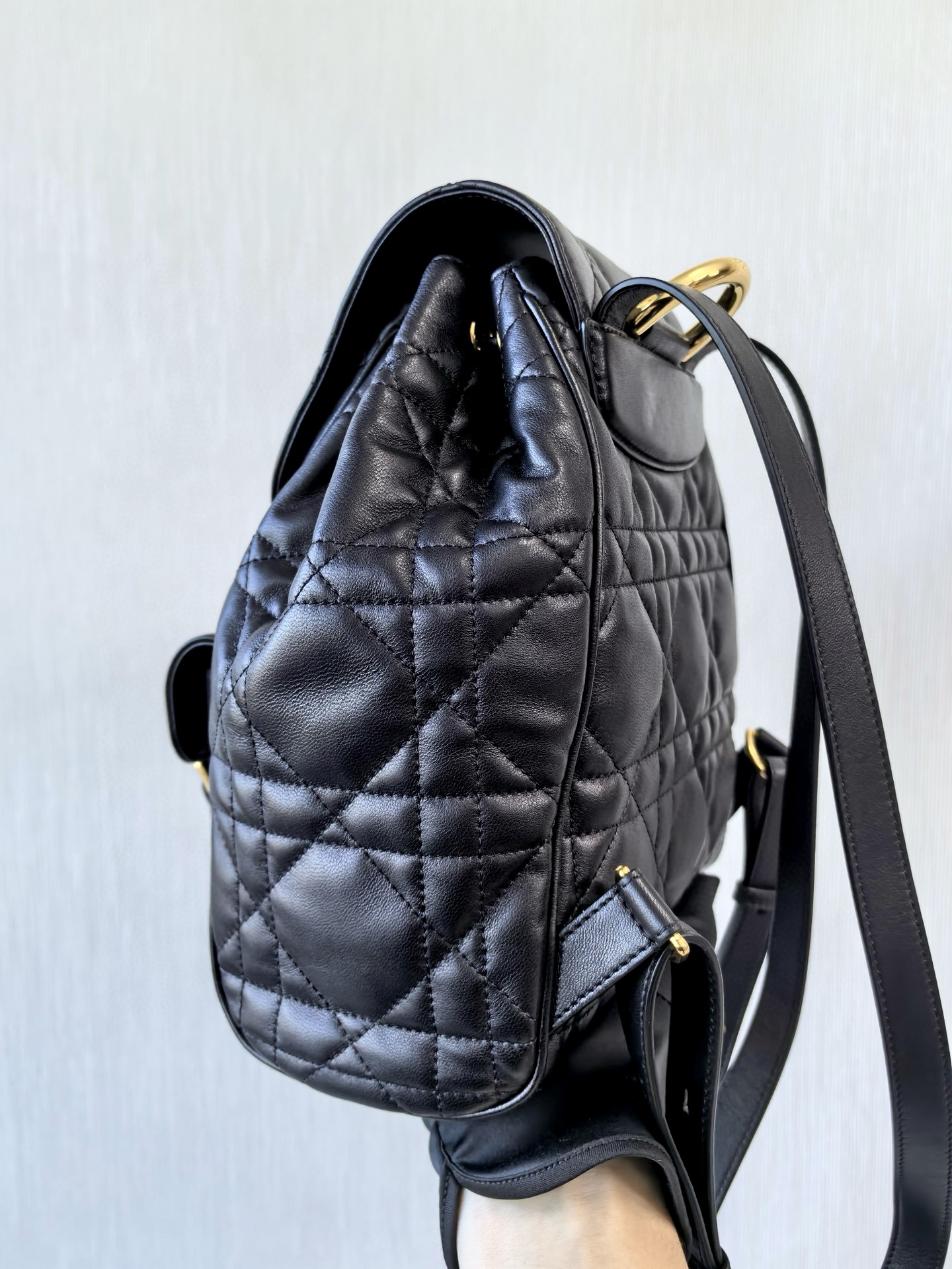 DIOR Medium Dior Caro Backpack Black Macrocannage Lambskin