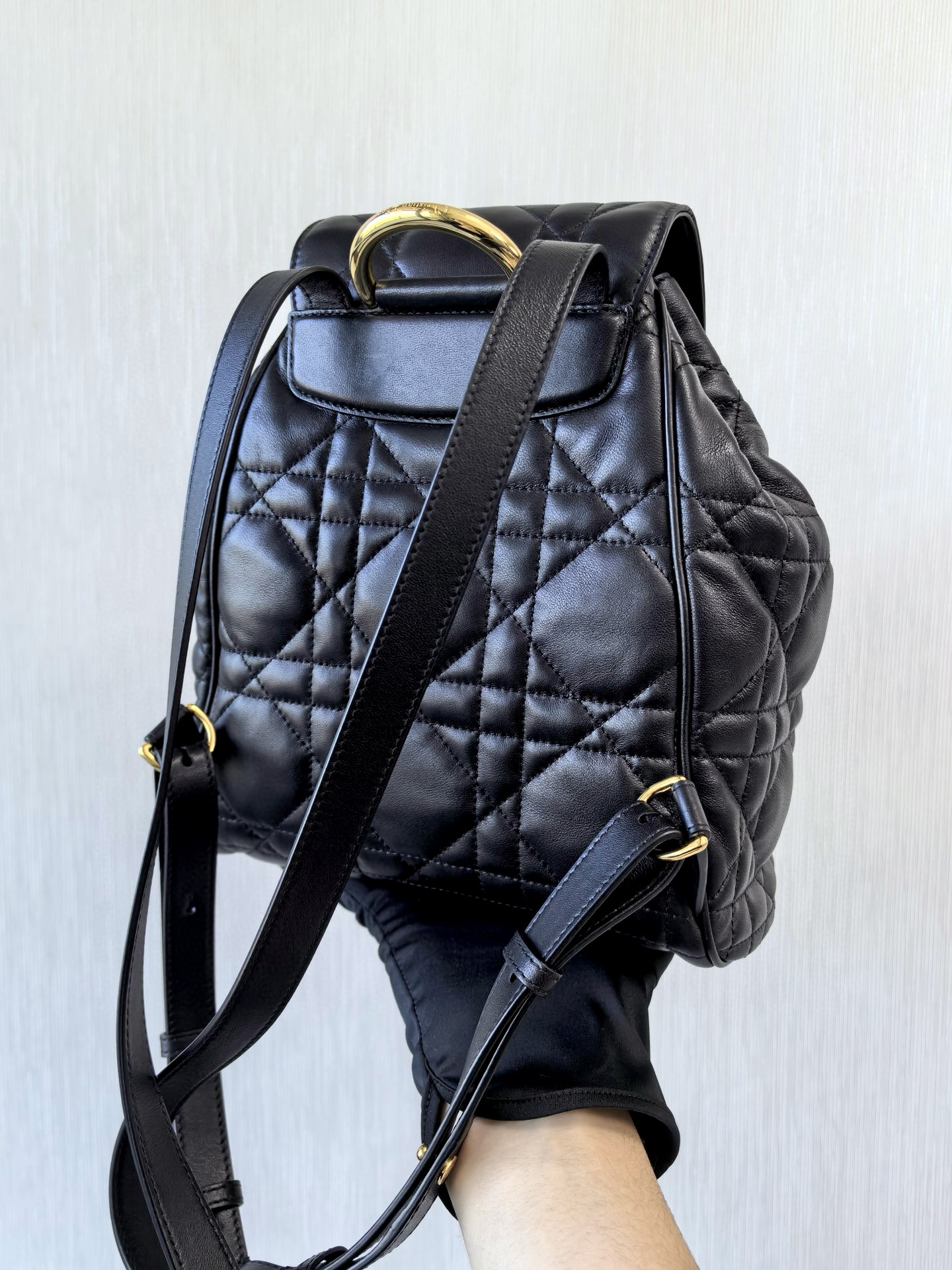 DIOR Medium Dior Caro Backpack Black Macrocannage Lambskin