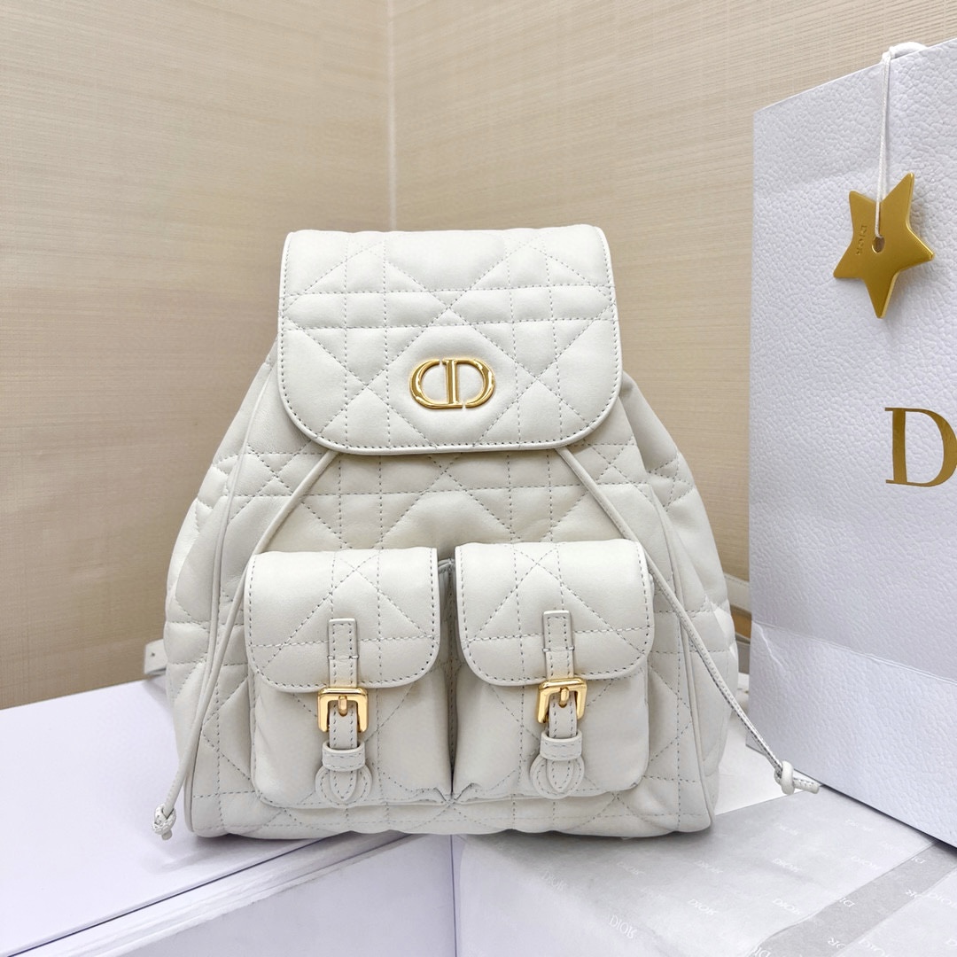 DIOR Medium Dior Caro Backpack Latte Macrocannage Lambskin