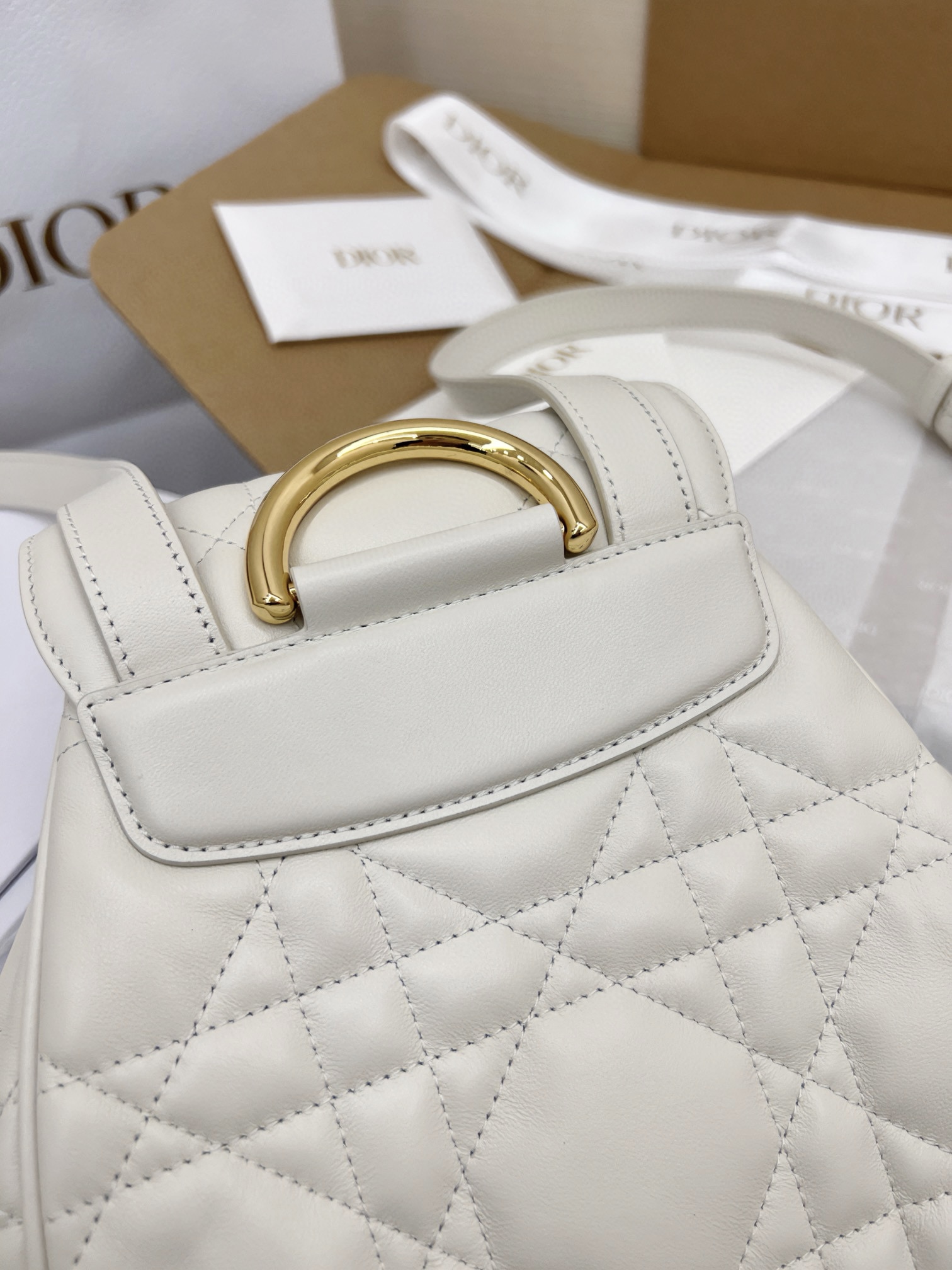 DIOR Medium Dior Caro Backpack Latte Macrocannage Lambskin