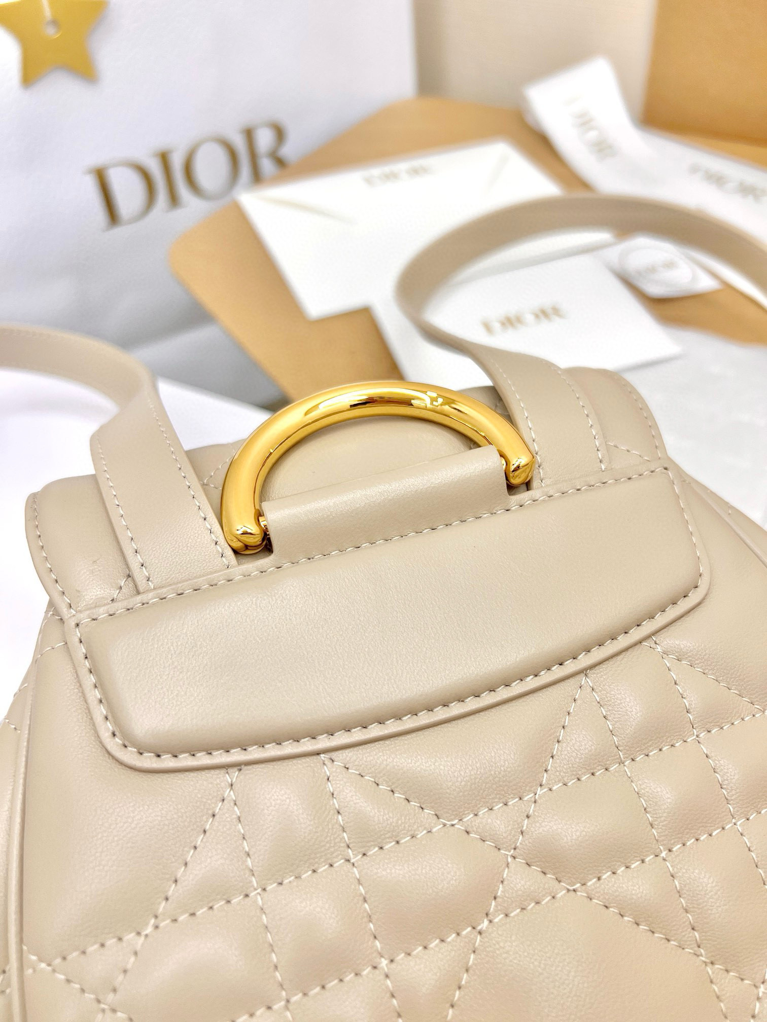 DIOR Medium Dior Caro Backpack Powder Beige Macrocannage Lambskin