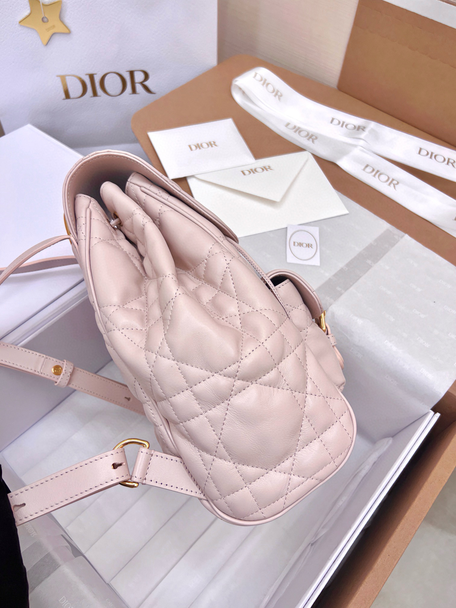 DIOR Medium Dior Caro Backpack Powder Pink Macrocannage Lambskin