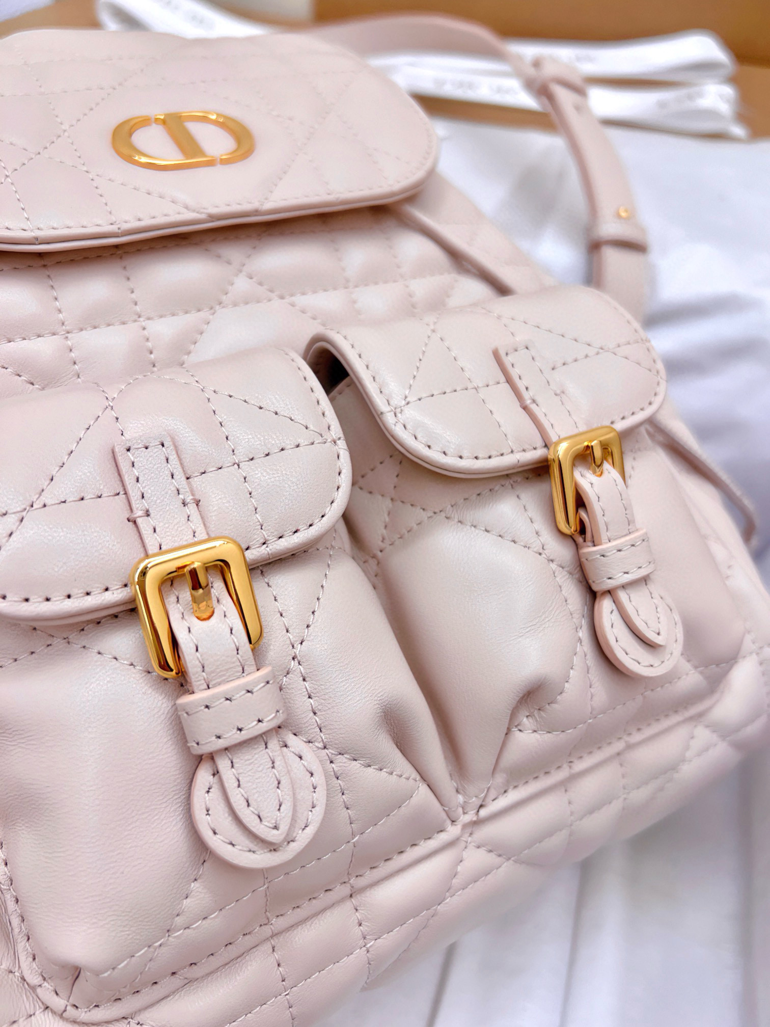 DIOR Medium Dior Caro Backpack Powder Pink Macrocannage Lambskin