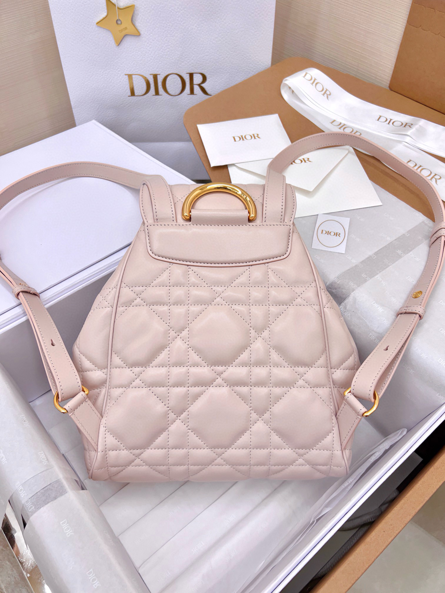 DIOR Medium Dior Caro Backpack Powder Pink Macrocannage Lambskin