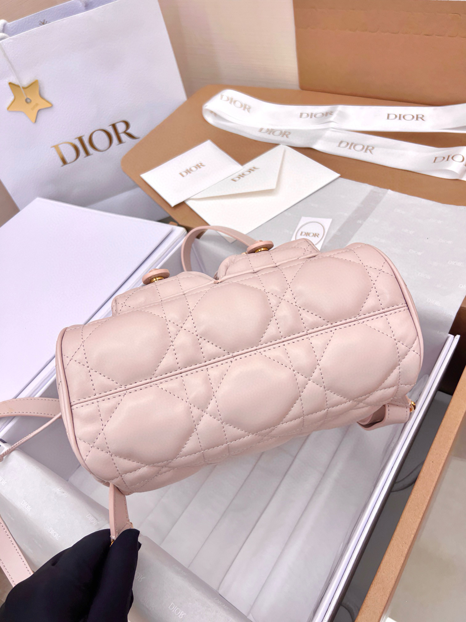 DIOR Medium Dior Caro Backpack Powder Pink Macrocannage Lambskin