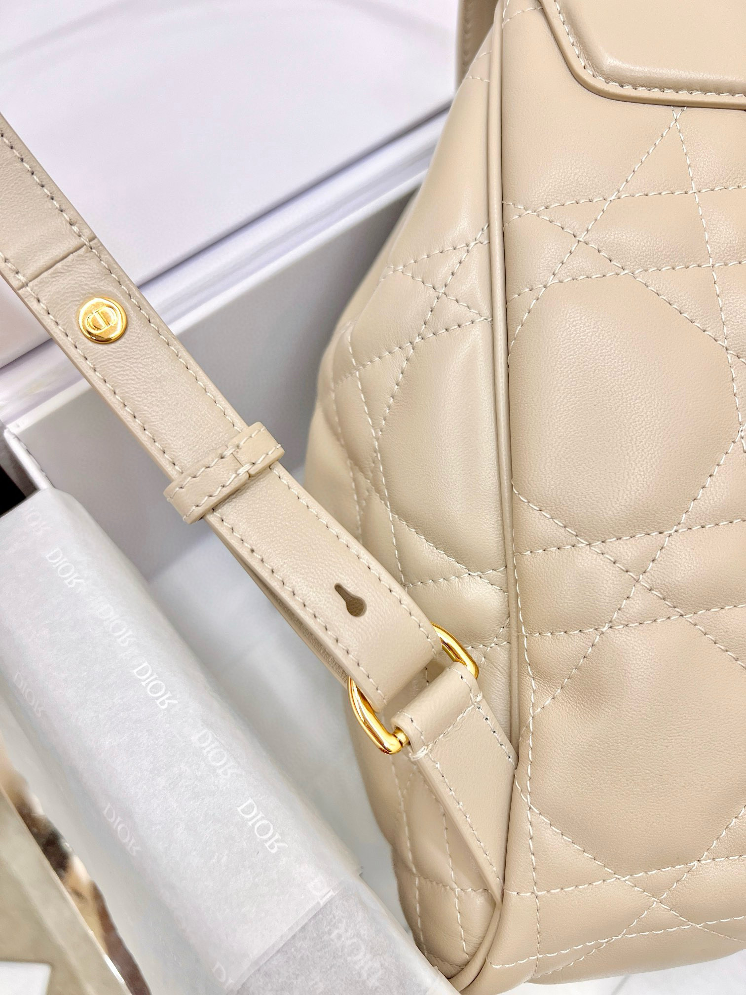 DIOR Medium Dior Caro Backpack Powder Beige Macrocannage Lambskin