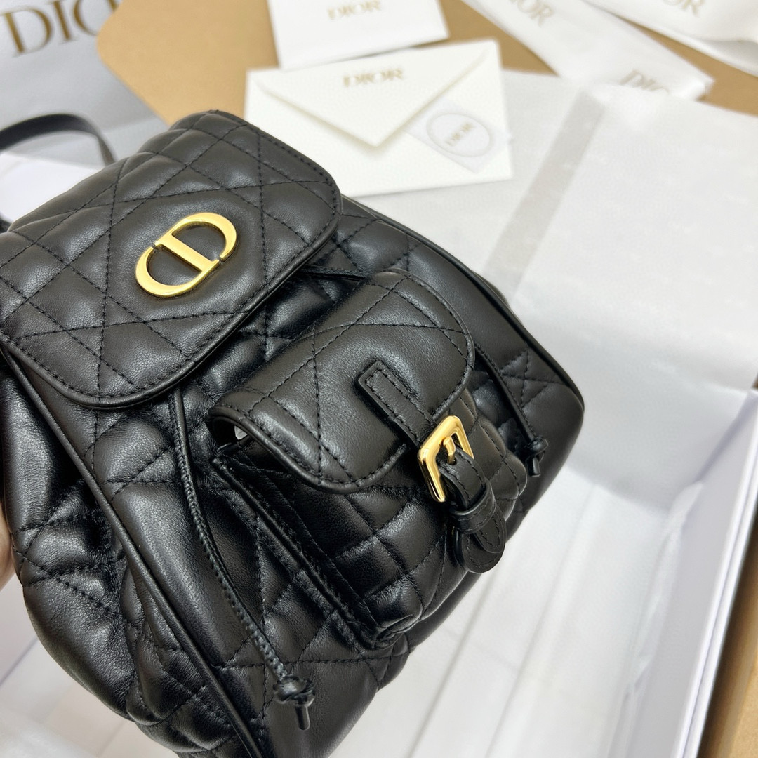 DIOR Small Dior Caro Backpack Black Macrocannage Lambskin