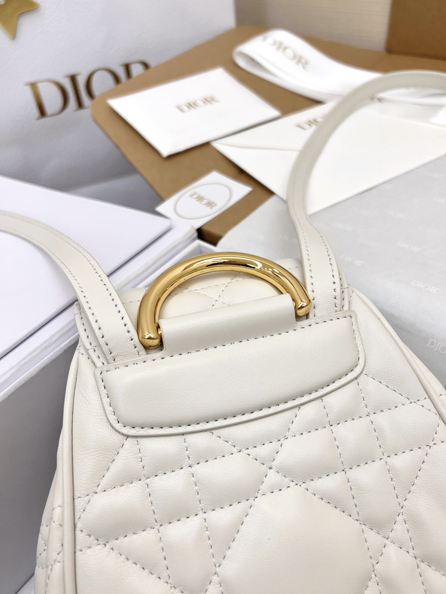 DIOR Small Dior Caro Backpack Latte Macrocannage Lambskin