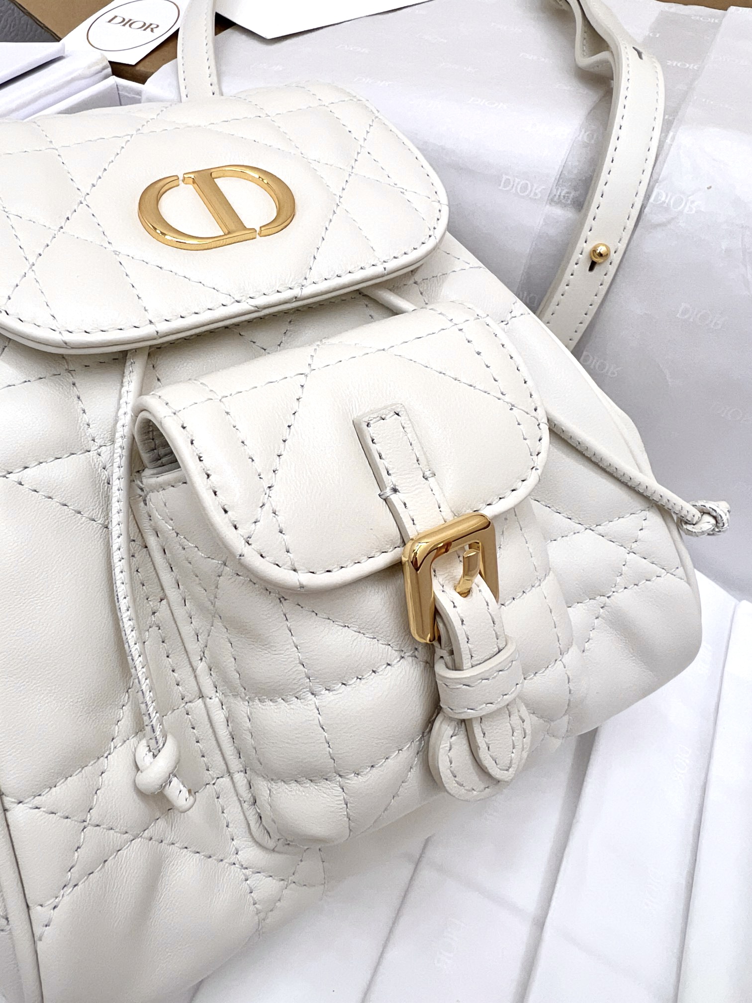 DIOR Small Dior Caro Backpack Latte Macrocannage Lambskin